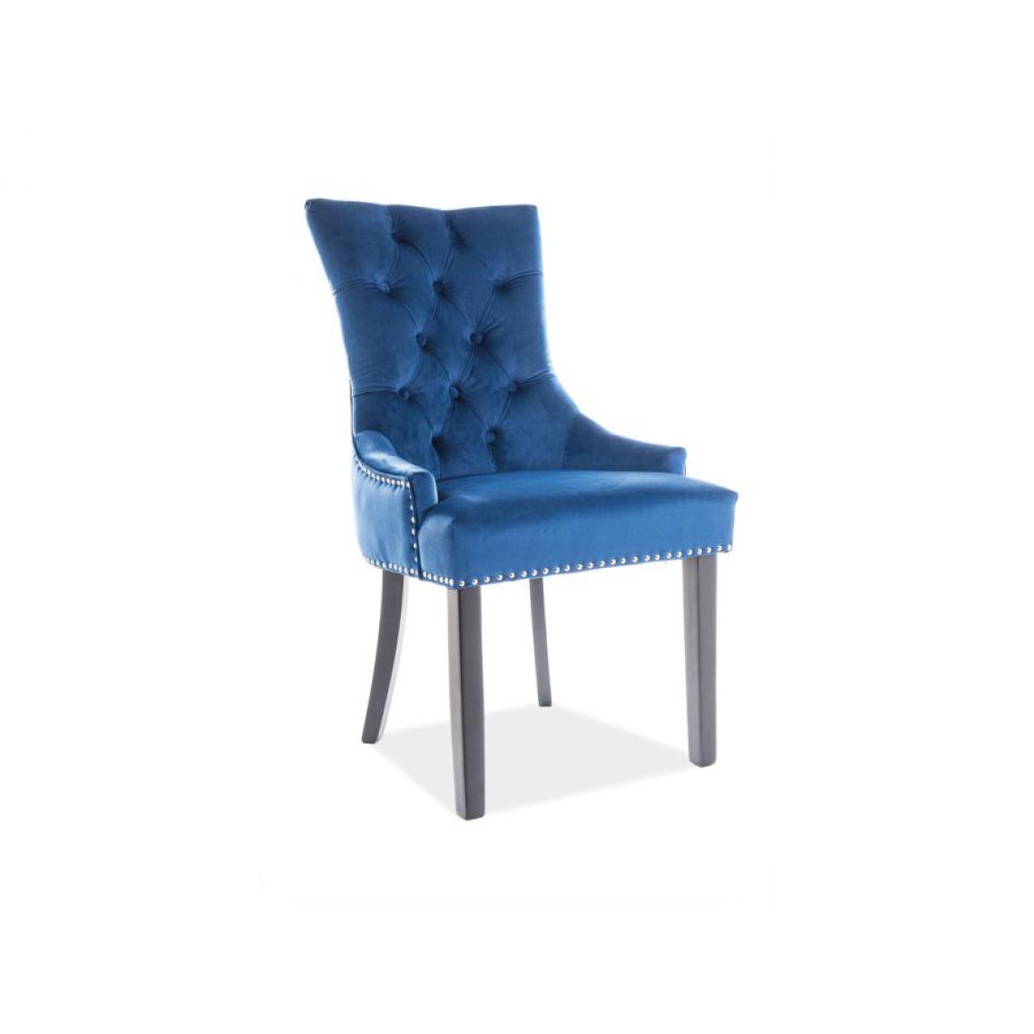Hucoco - EDWARG | Chaise élégante rembourrée bureau salon | 99x55x45 cm | Rembourrage en velours | Bords décorés | Style glamour - Bleu - Chaises