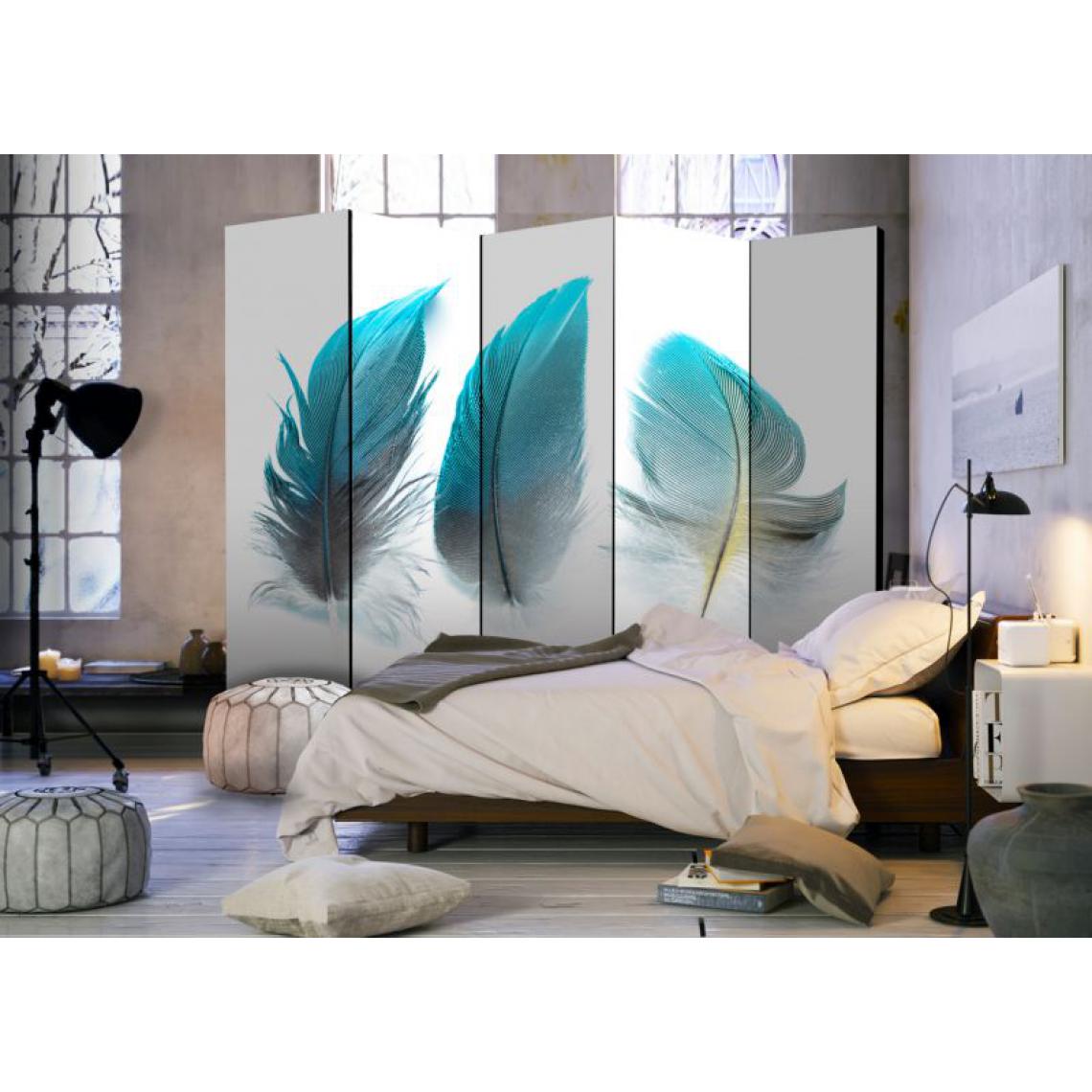 Artgeist - Paravent 5 volets - Blue Feathers II [Room Dividers] .Taille : 225x172 - Paravents