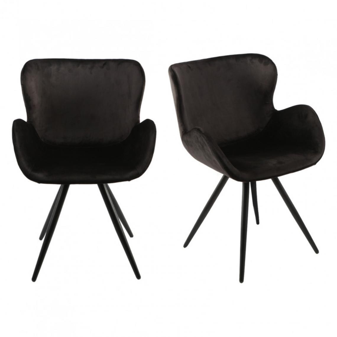 Meubletmoi - Lot de 2 chaises velours noir et piètement métal noir - LOTUS - Chaises