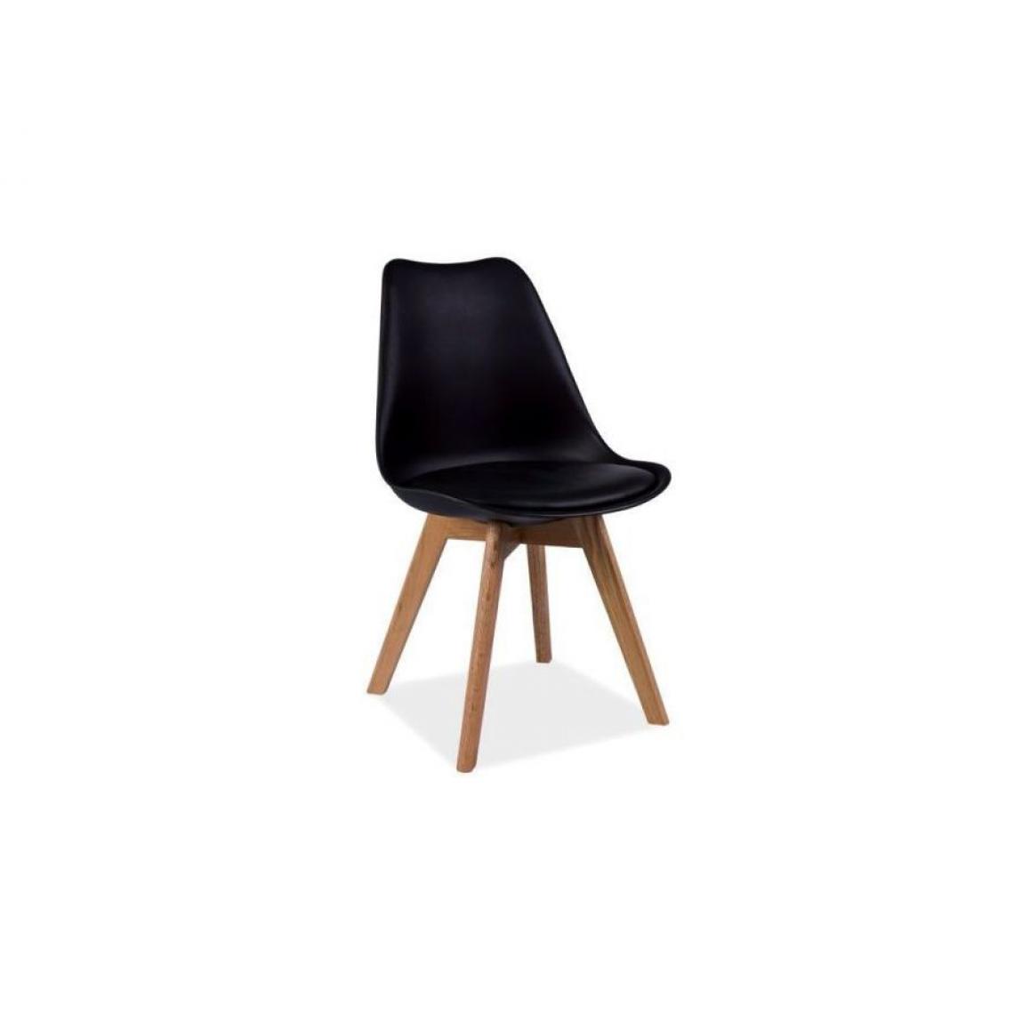 Hucoco - KRIZ | Chaise style scandinave salle à manger/salon/bureau | Dimensions : 83x49x43cm | Assise en cuir écologique | Base en bois - Noir - Chaises