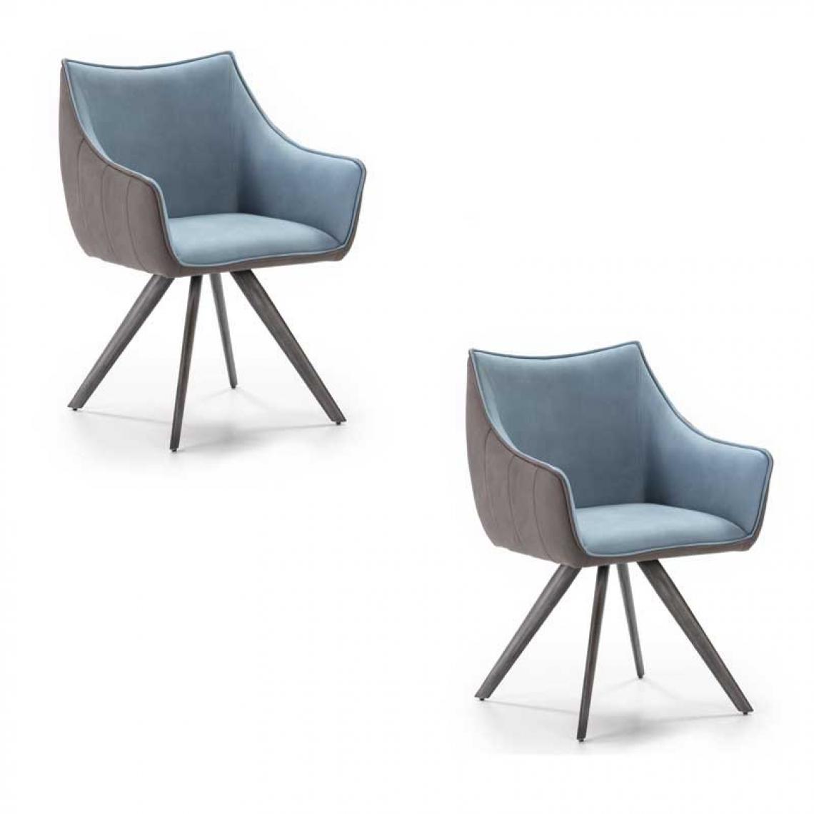 Tousmesmeubles - Duo de fauteuils pivotants Simili cuir Bleu - MIRNA - Chaises