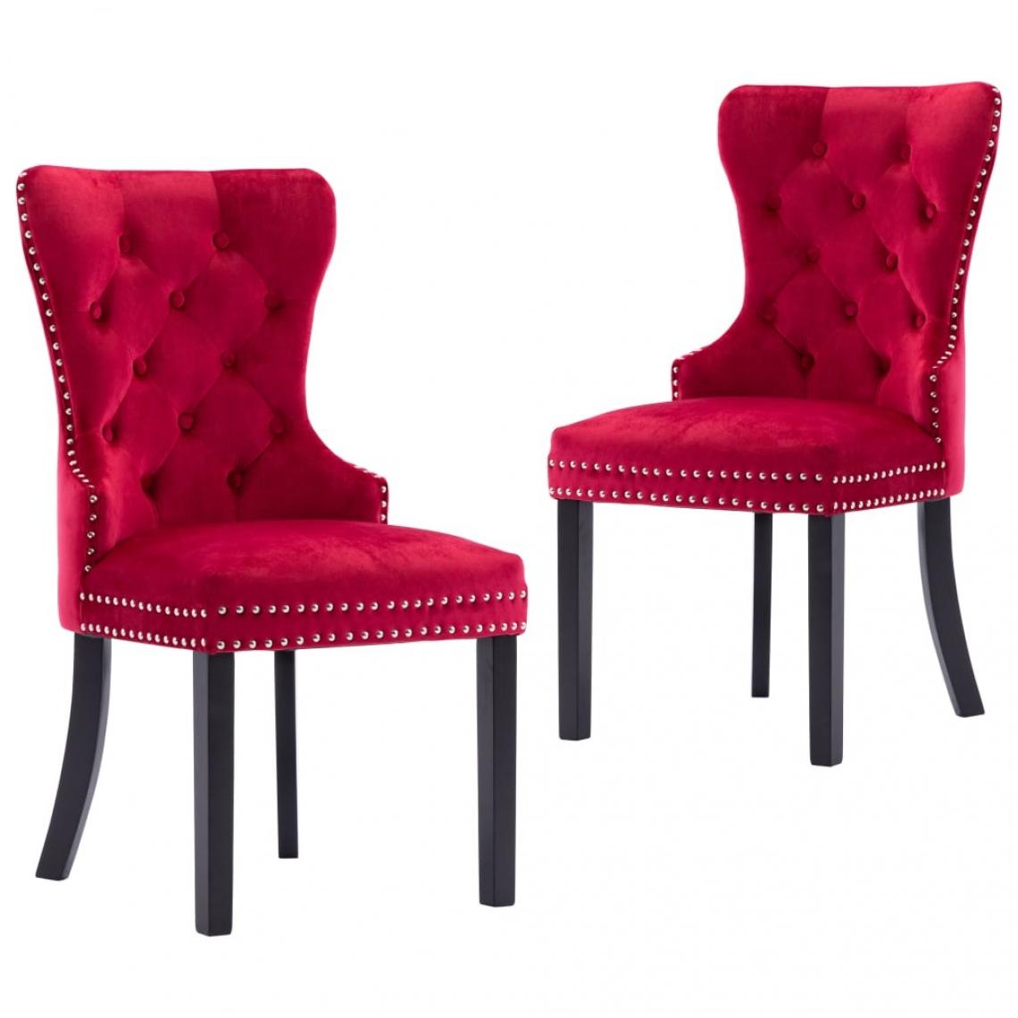 Decoshop26 - Lot de 2 chaises de salle à manger cuisine design classique velours rouge bordeaux CDS021010 - Chaises
