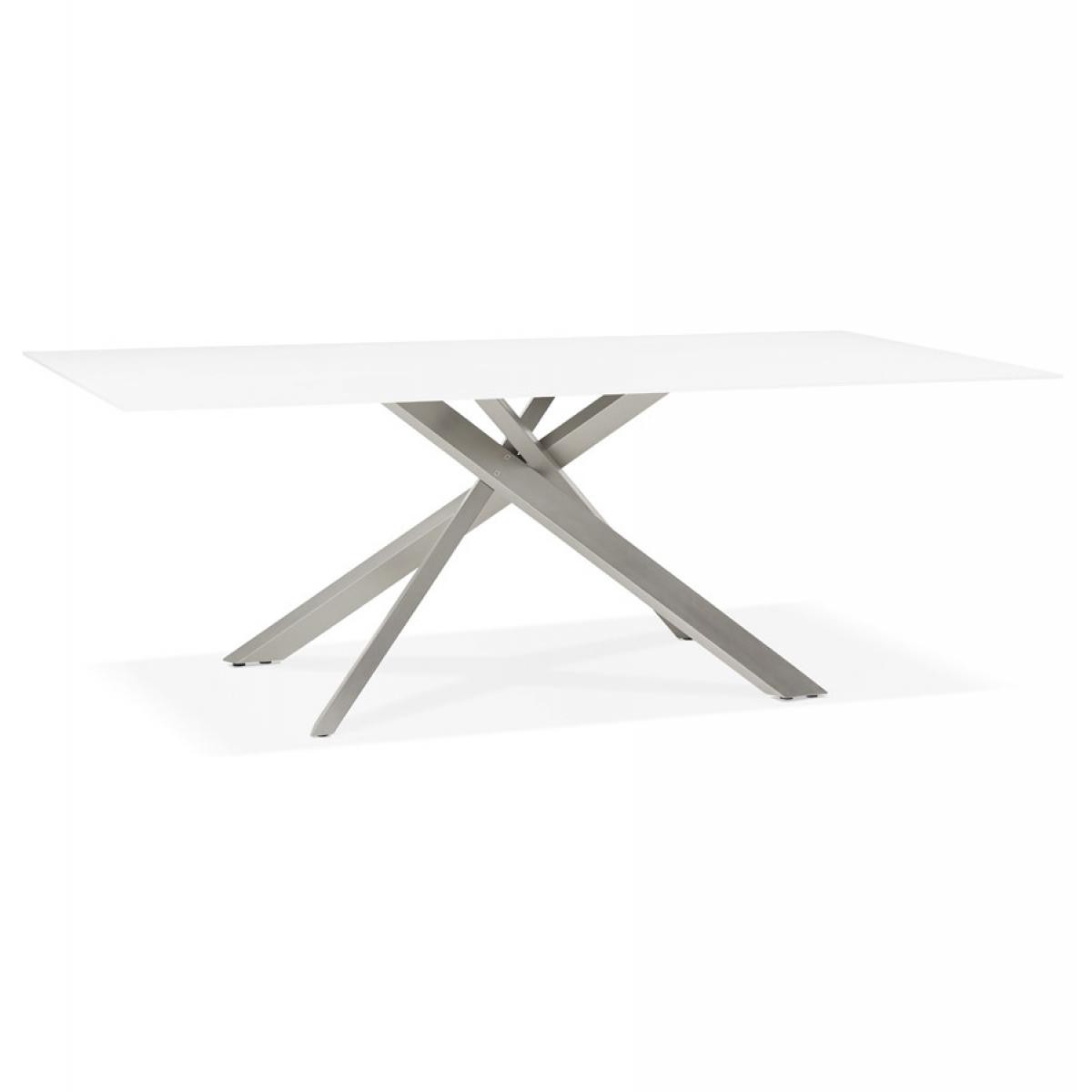 Alterego - Table à diner design 'BIRDY' en verre blanc avec pied central en métal - 200x100 cm - Tables à manger