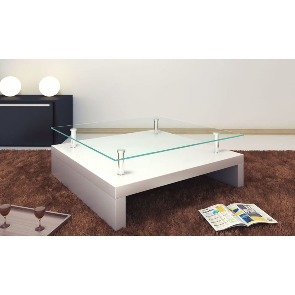 Vidaxl - vidaXL Table basse avec dessus de table en verre Blanc - Tables à manger