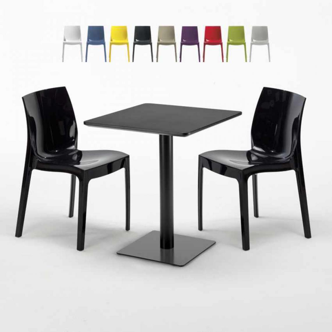 Grand Soleil - Table carrée 60x60 noire avec 2 chaises colorées Ice Licorice, Couleur: Noir - Tables à manger