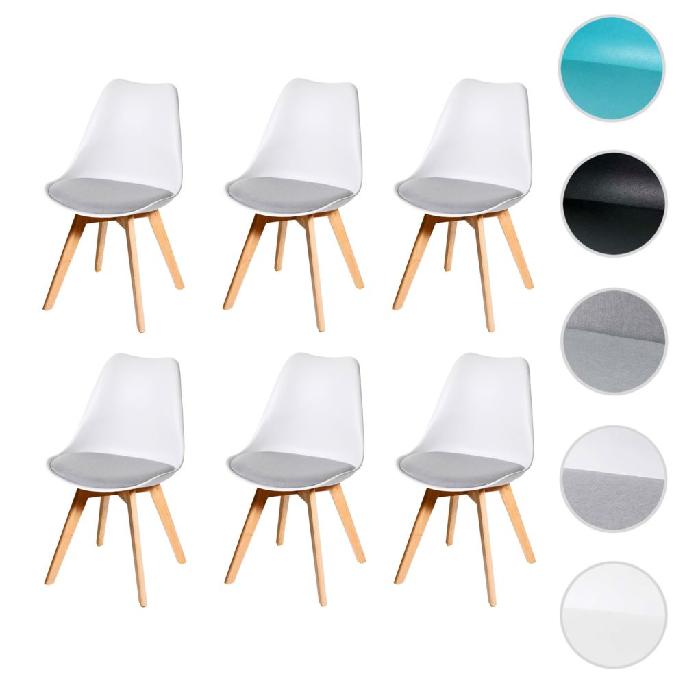 Mendler - 6x chaise de salle à manger HWC-E53, chaise de cuisine, design rétro ~ gris/blanc, tissu, pieds clairs - Chaises