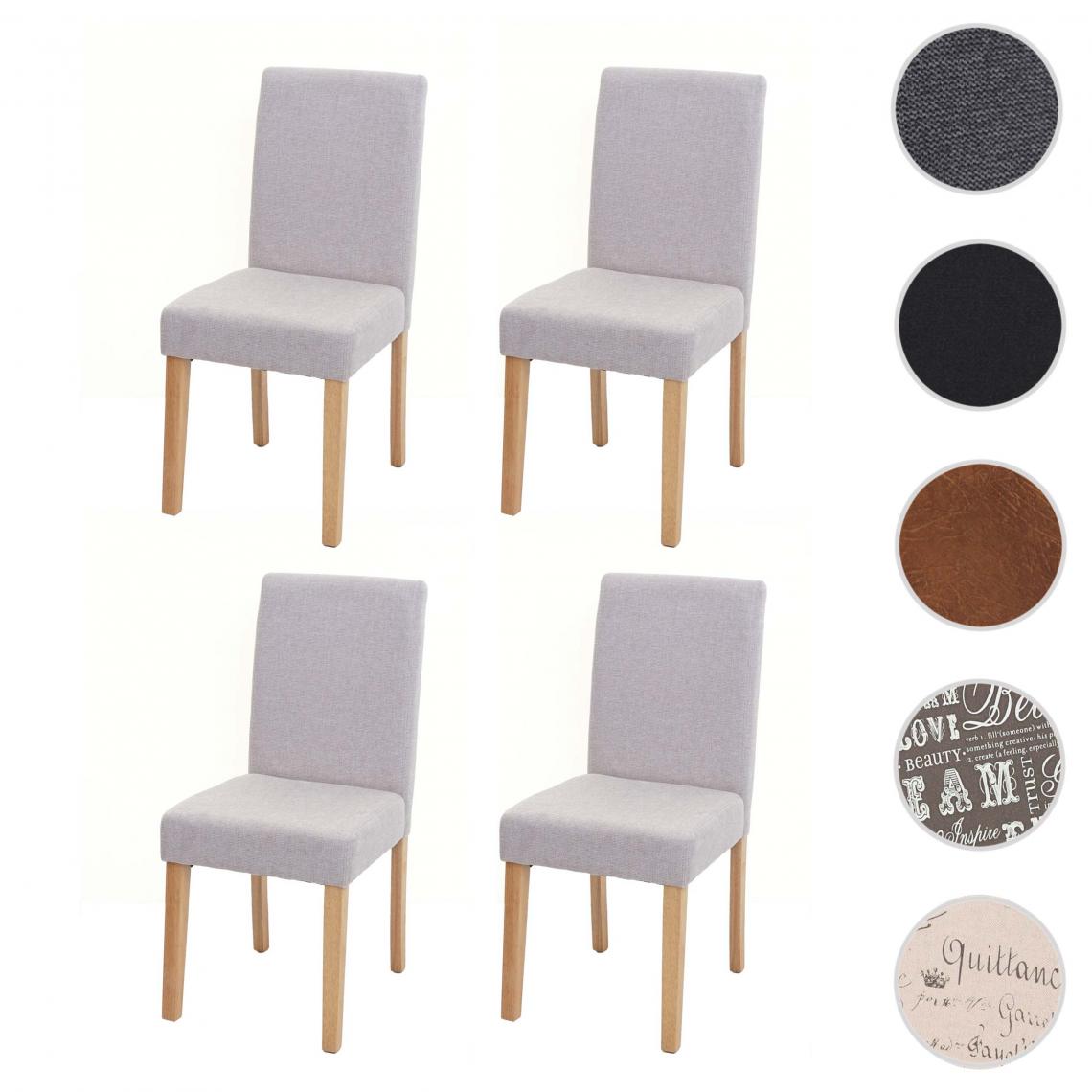 Mendler - 4x chaise de salle à manger chaise de cuisine Littau ~ textile, crème-beige, pieds clairs - Chaises