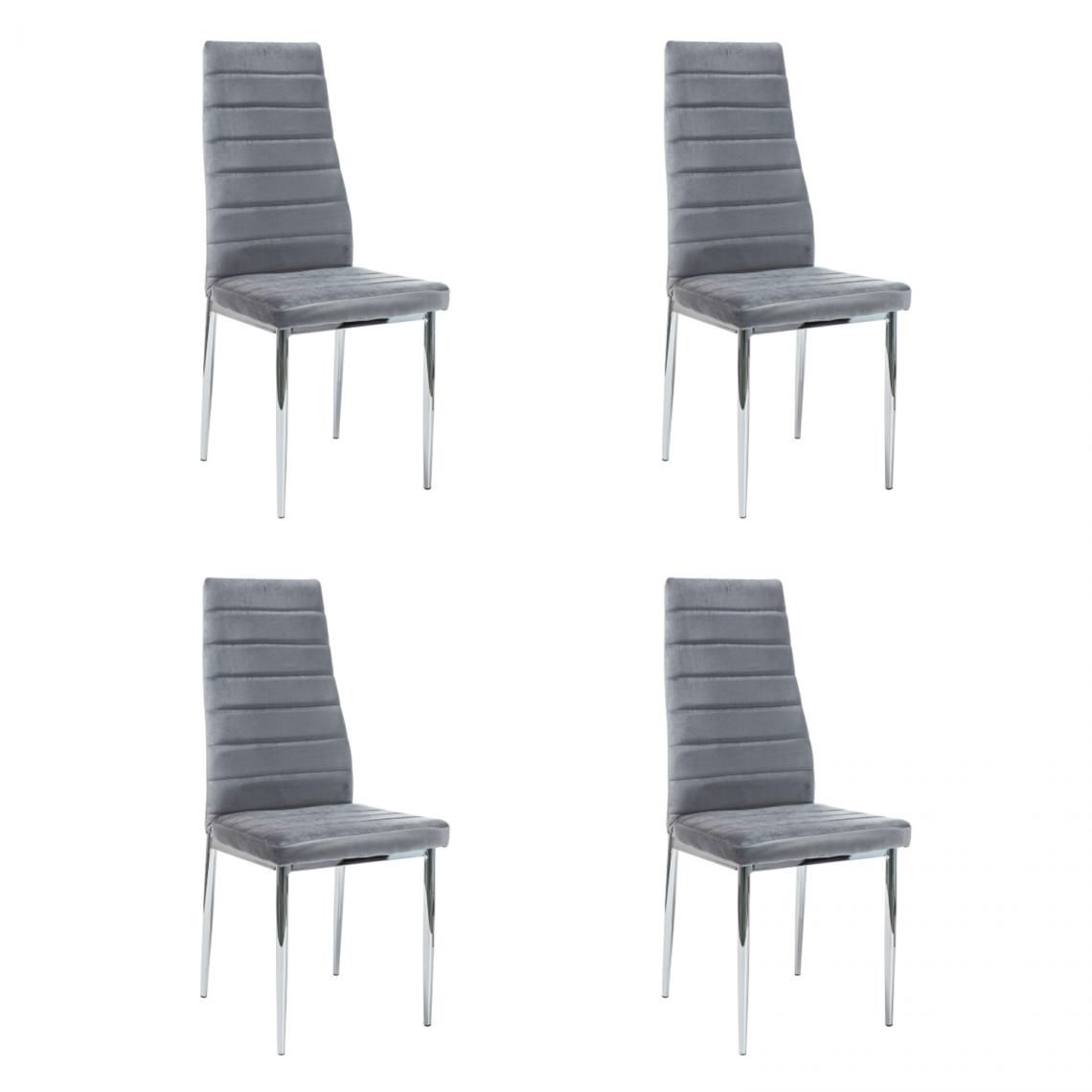 Hucoco - NOOMI - Lot de 4 chaises pour salle à manger/salon - 96x40x38 cm - Tissu velouté - Style glamour - Gris - Chaises