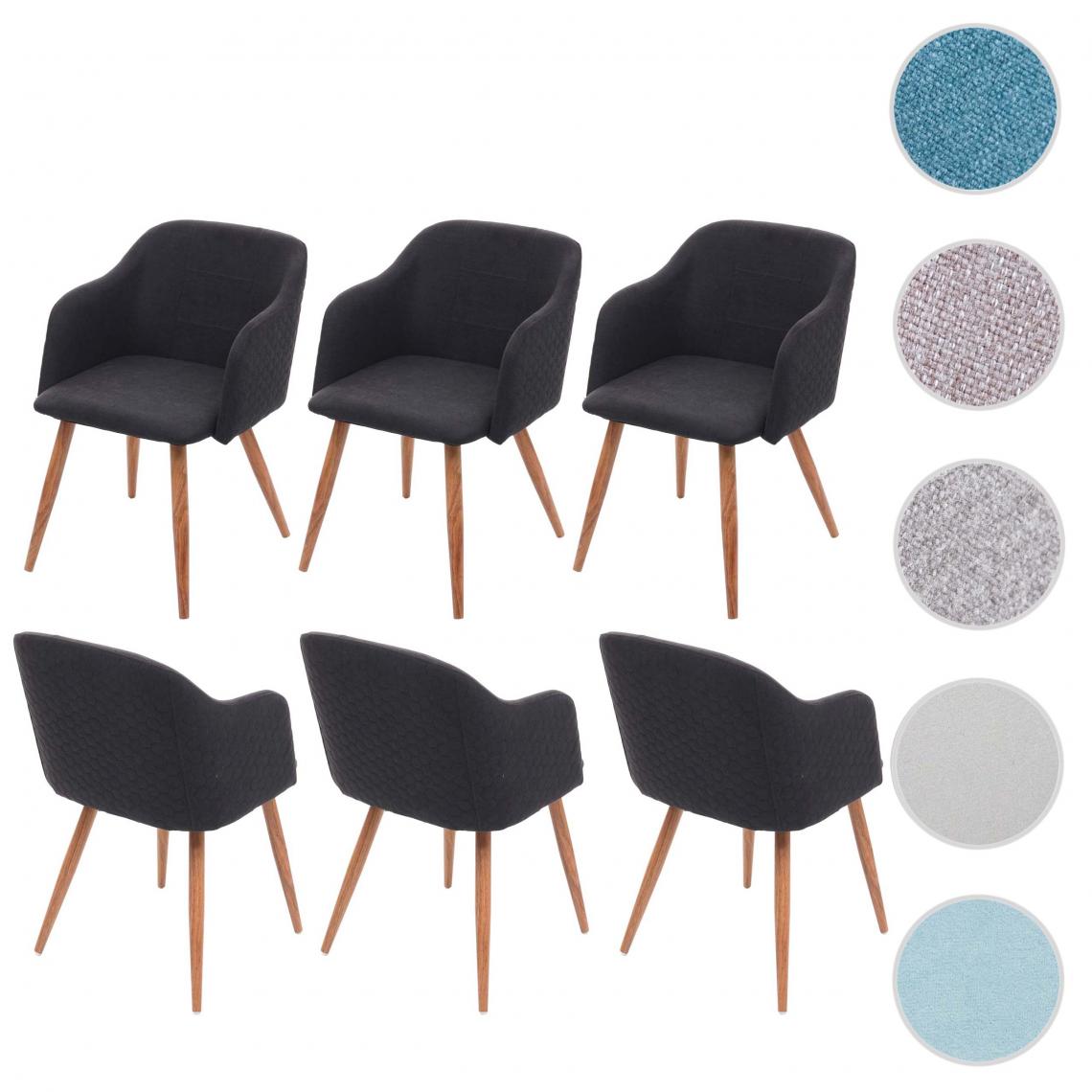 Mendler - 6x chaise de salle à manger HWC-D71, design rétro, accoudoirs tissu/textile ~ gris anthracite - Chaises