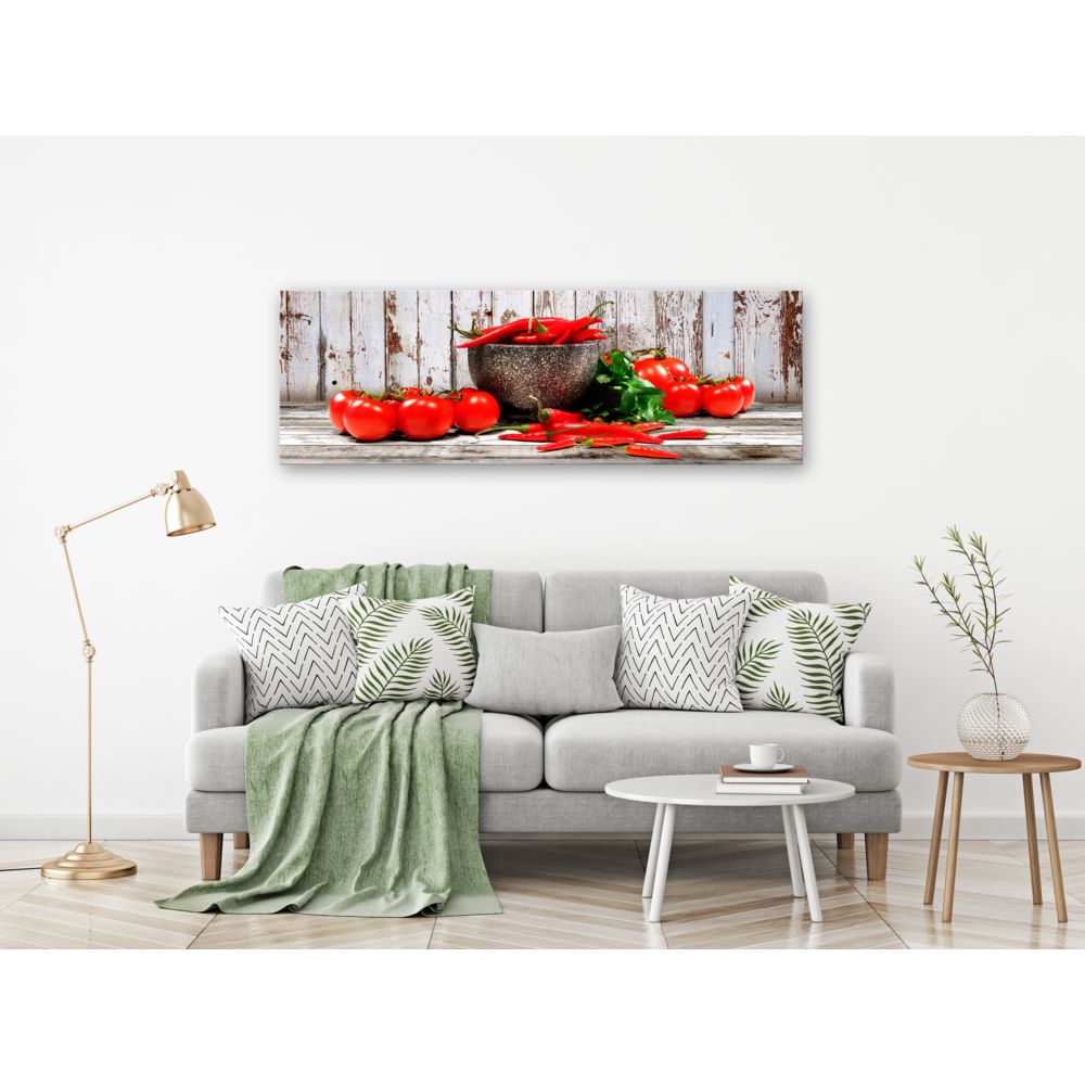 marque generique - 150x50 Tableau Cuisine Nature morte Inedit Red Vegetables (1 Part) Wood Narrow - Tableaux, peintures