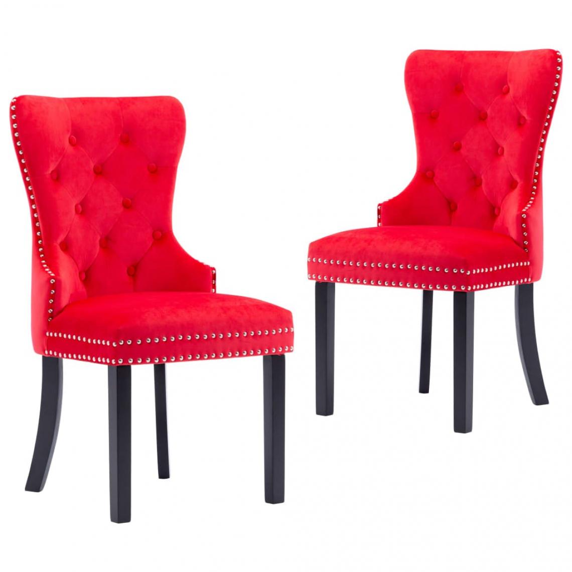 Decoshop26 - Lot de 2 chaises de salle à manger cuisine design classique velours rouge CDS021033 - Chaises
