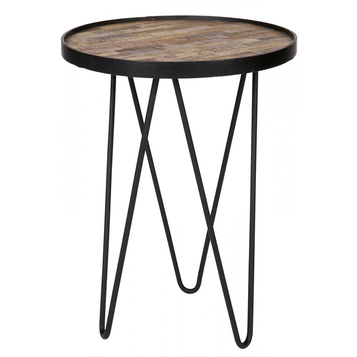 Pegane - Table haute en bois et métal, finition naturel - Dim : H 52 x dia 39 cm - Tables à manger