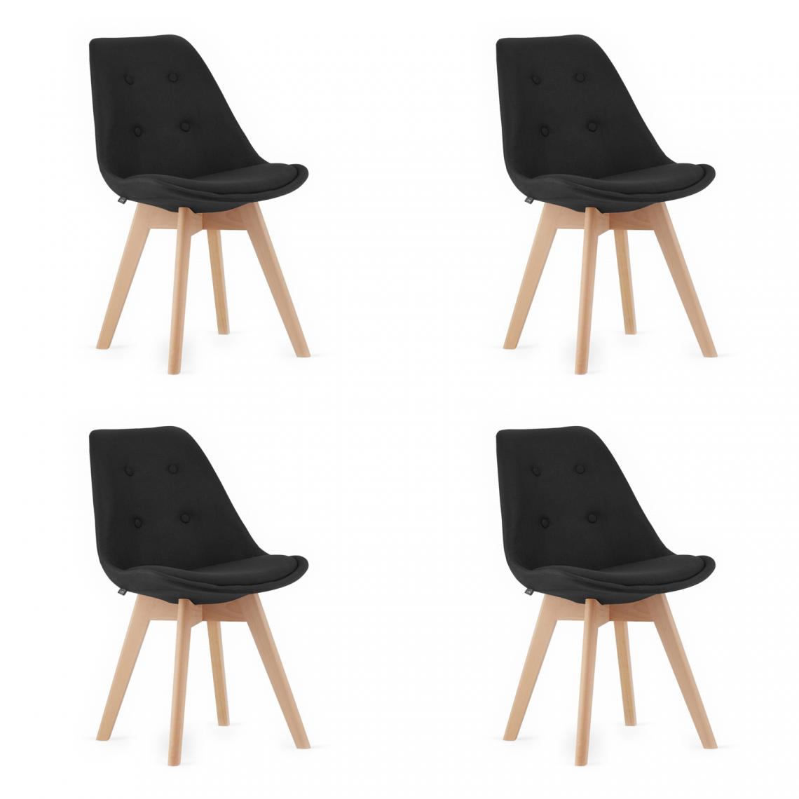 Hucoco - NORIKT - Lot de 4 chaises style moderne salon/salle à manger/bureau - 84x54x48.5 cm - Chaise en velours - Noir - Chaises