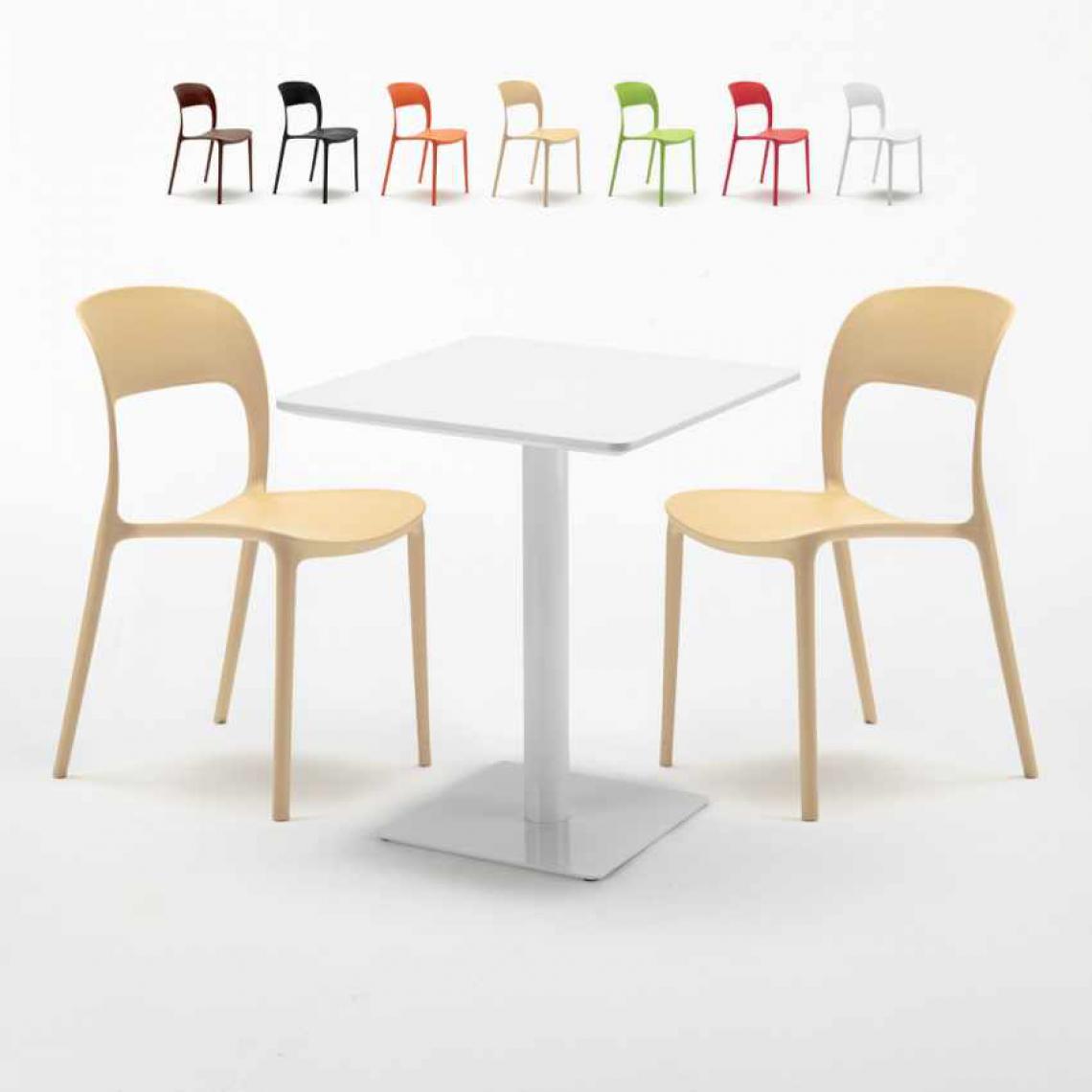 Ahd Amazing Home Design - Table carrée 60x60 blanche avec 2 chaises colorées Restaurant Lemon, Couleur: Beige - Tables à manger