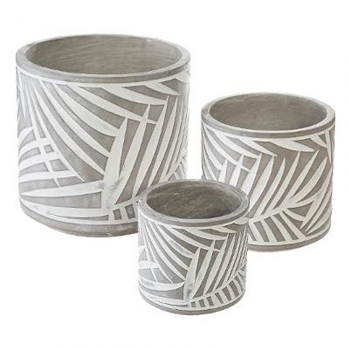 Pp No Name - Lot de 3 Pots Design en Ciment Feuille 20cm Gris - Pots, cache-pots