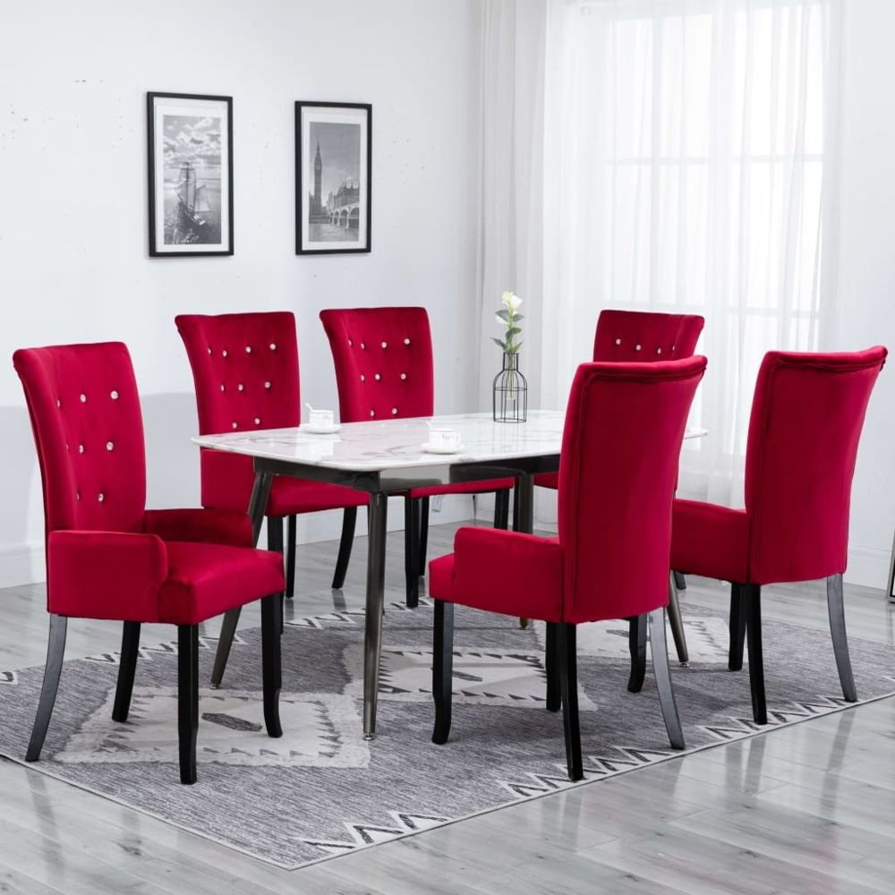 Uco - UCO Chaise de salle à manger avec accoudoirs 6 pcs Rouge Velours - Chaises