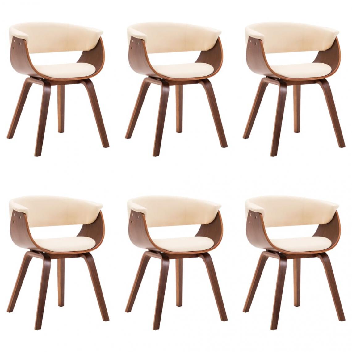 Decoshop26 - Lot de 6 chaises de salle à manger cuisine design intemporel bois courbé et similicuir crème CDS022346 - Chaises