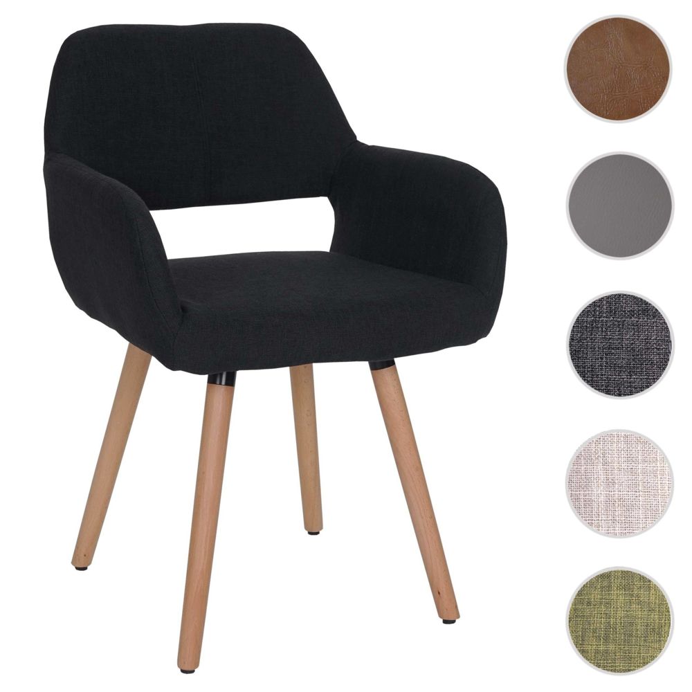 Mendler - Chaise de salle à manger Altena II, fauteuil, design rétro des années 50 ~ tissu, noir - Chaises