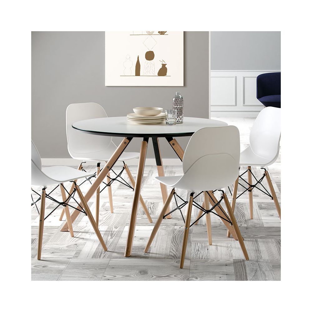 Happymobili - Table ronde scandinave blanche et bois ILDRA - Tables à manger