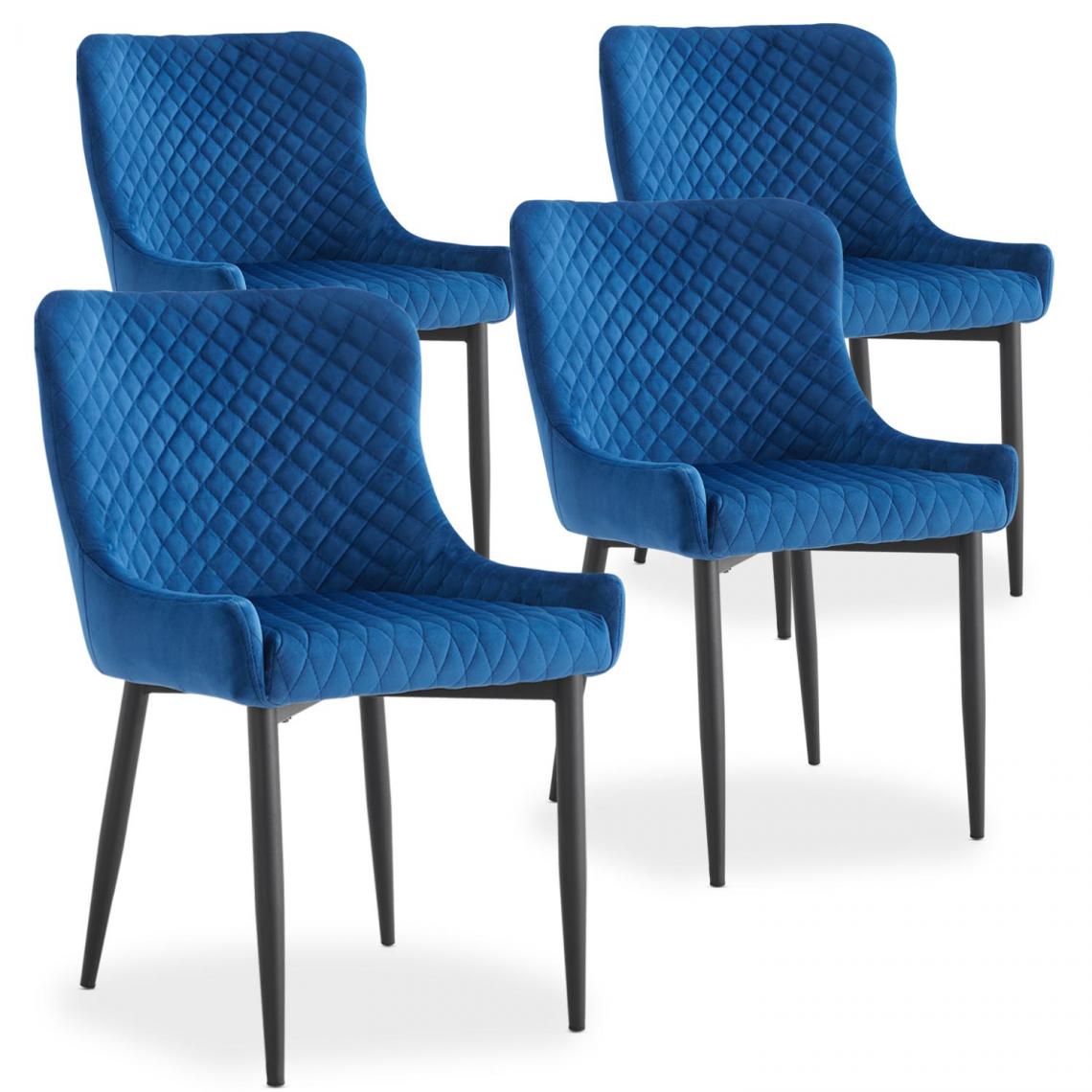 MENZZO - Lot de 4 chaises Bellamy Velours Bleu - Chaises