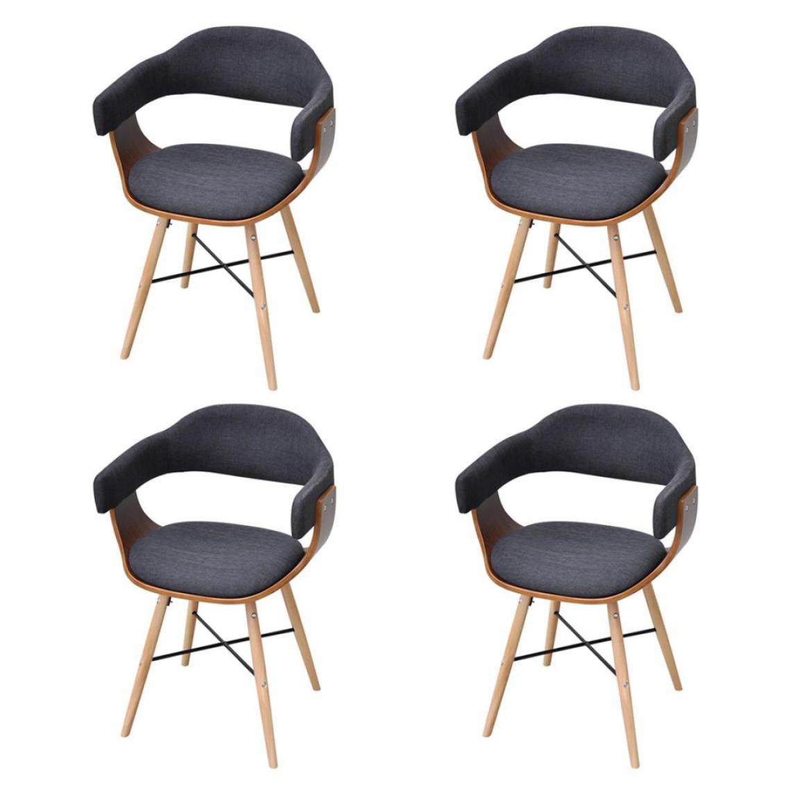 Decoshop26 - Lot de 4 chaises de salle à manger cuisine en bois courbé et tissu gris foncé CDS021538 - Chaises