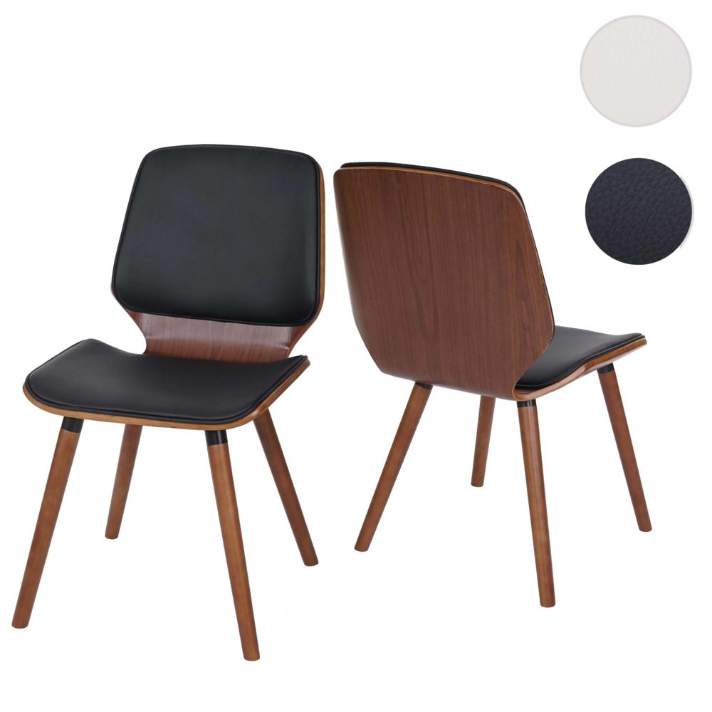 Mendler - 2x Chaise de salle à manger HWC-B16, bois courbé, rétro, aspect noyer ~ similicuir noir - Chaises
