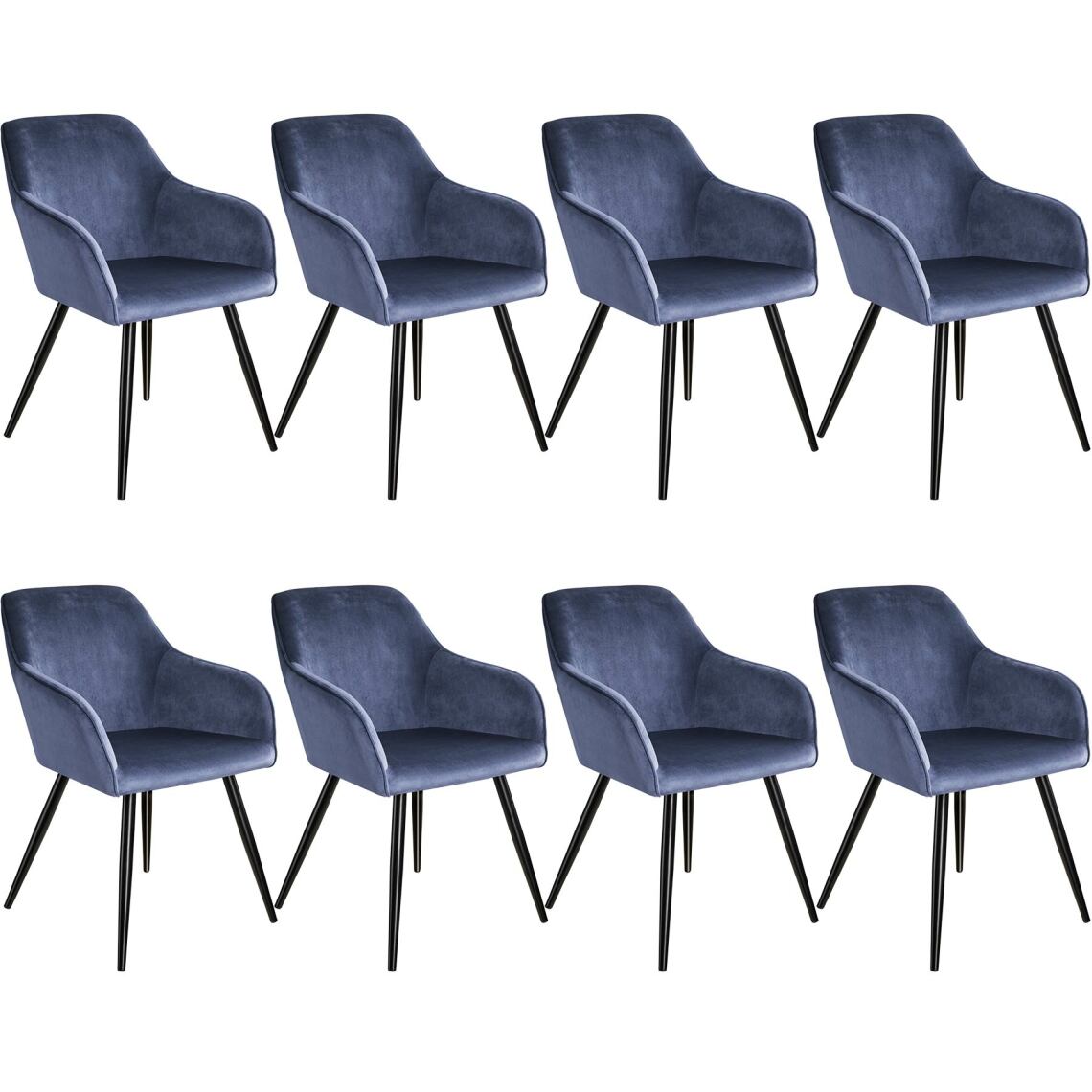 Tectake - 8 Chaises MARILYN Design en Velours Style Scandinave - bleu/noir - Chaises