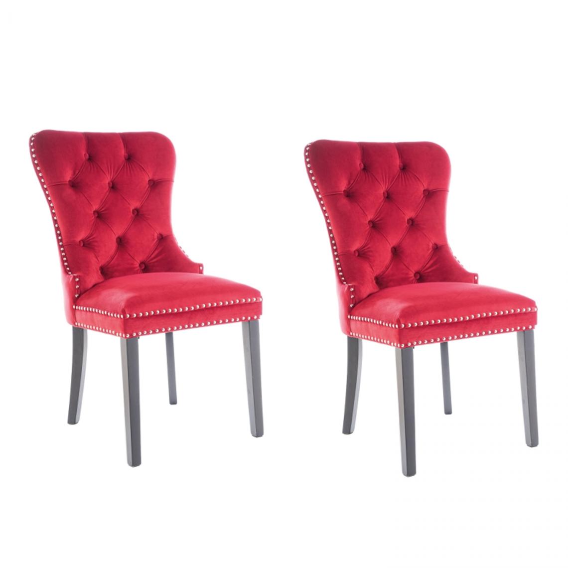 Hucoco - AMANDI - Lot de 2 chaises en tissu velouté -98x56x45 cm - Structure en bois - Style glamour - Rouge - Chaises