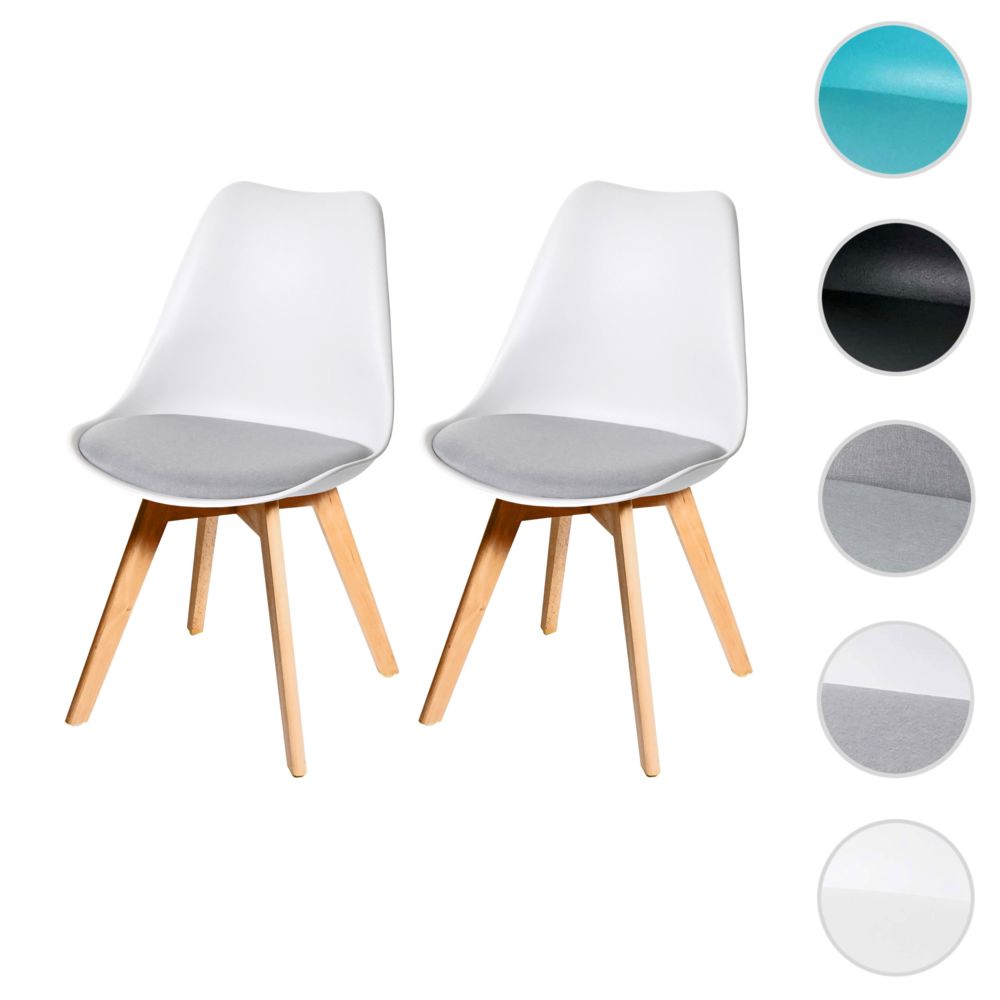 Mendler - 2x chaise de salle à manger HWC-E53, chaise de cuisine, design rétro ~ blanc/gris, tissu, pieds clairs - Chaises