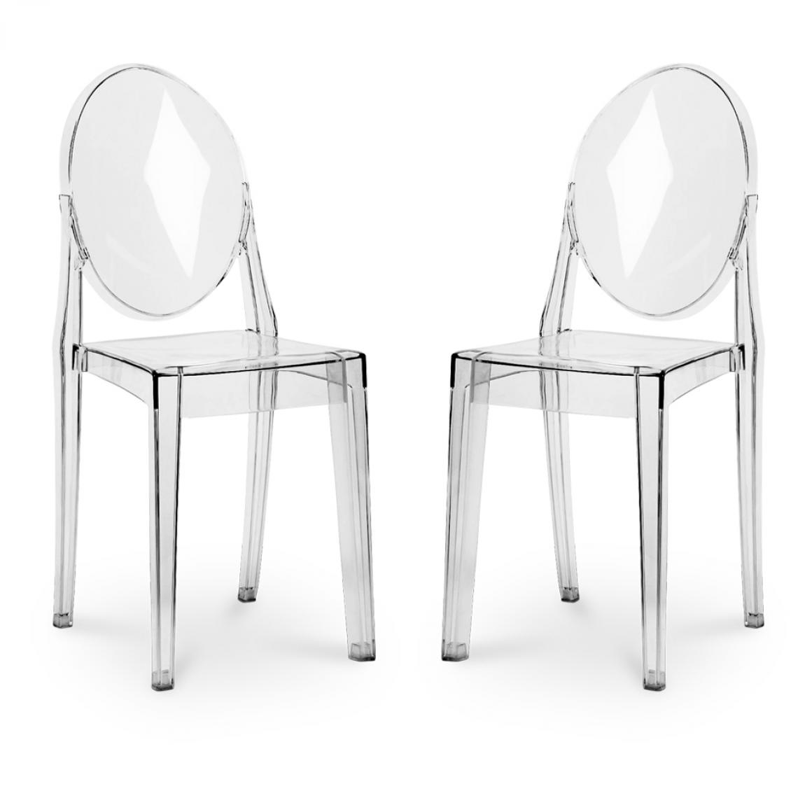 Iconik Interior - Chaises à manger Victoria Queen Pack de 2 Design Transparent Gris clair transparent - Chaises