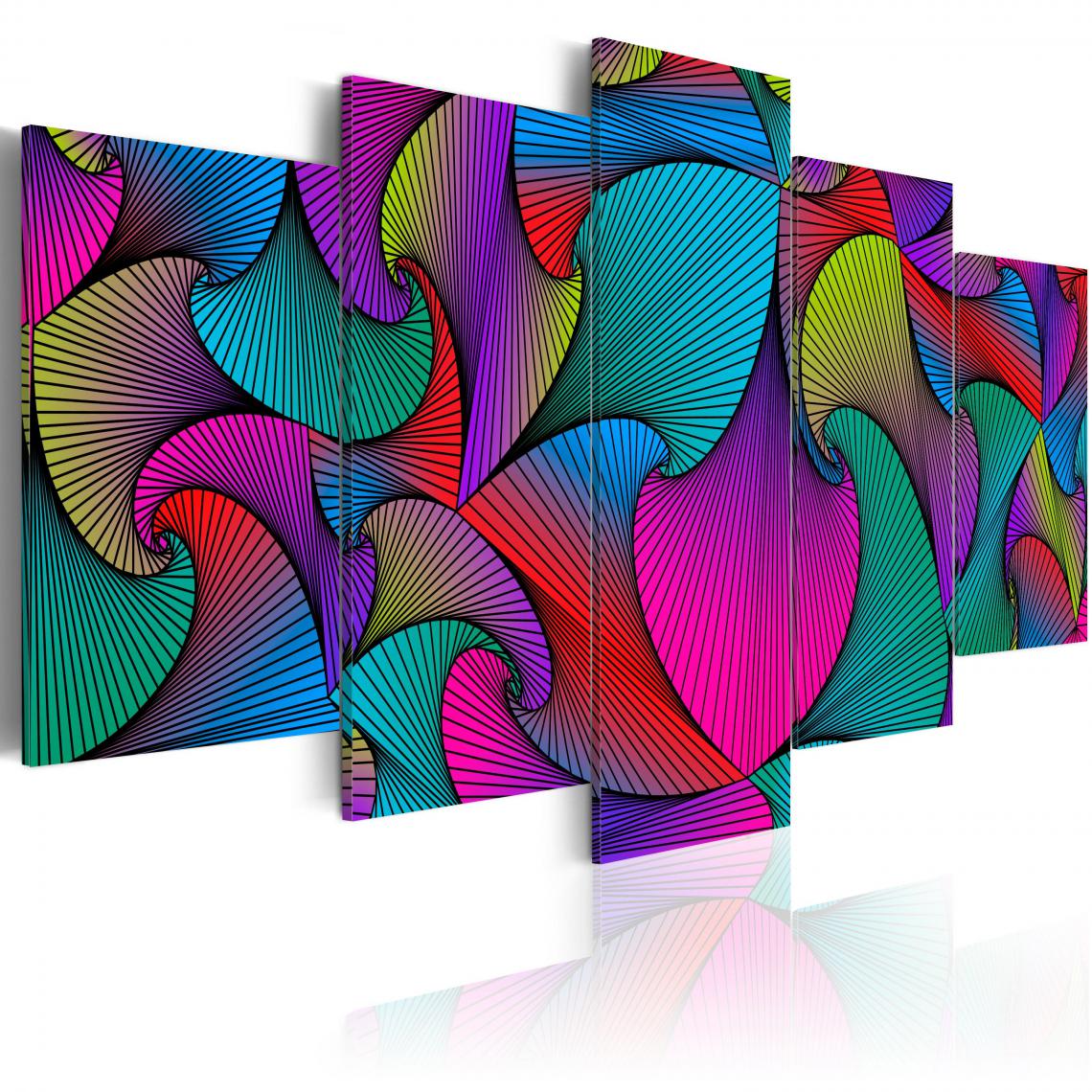 Decoshop26 - Tableau sur toile en 5 panneaux décoration murale image imprimée cadre en bois à suspendre Carrousel de couleurs 200x100 cm 11_0001773 - Tableaux, peintures