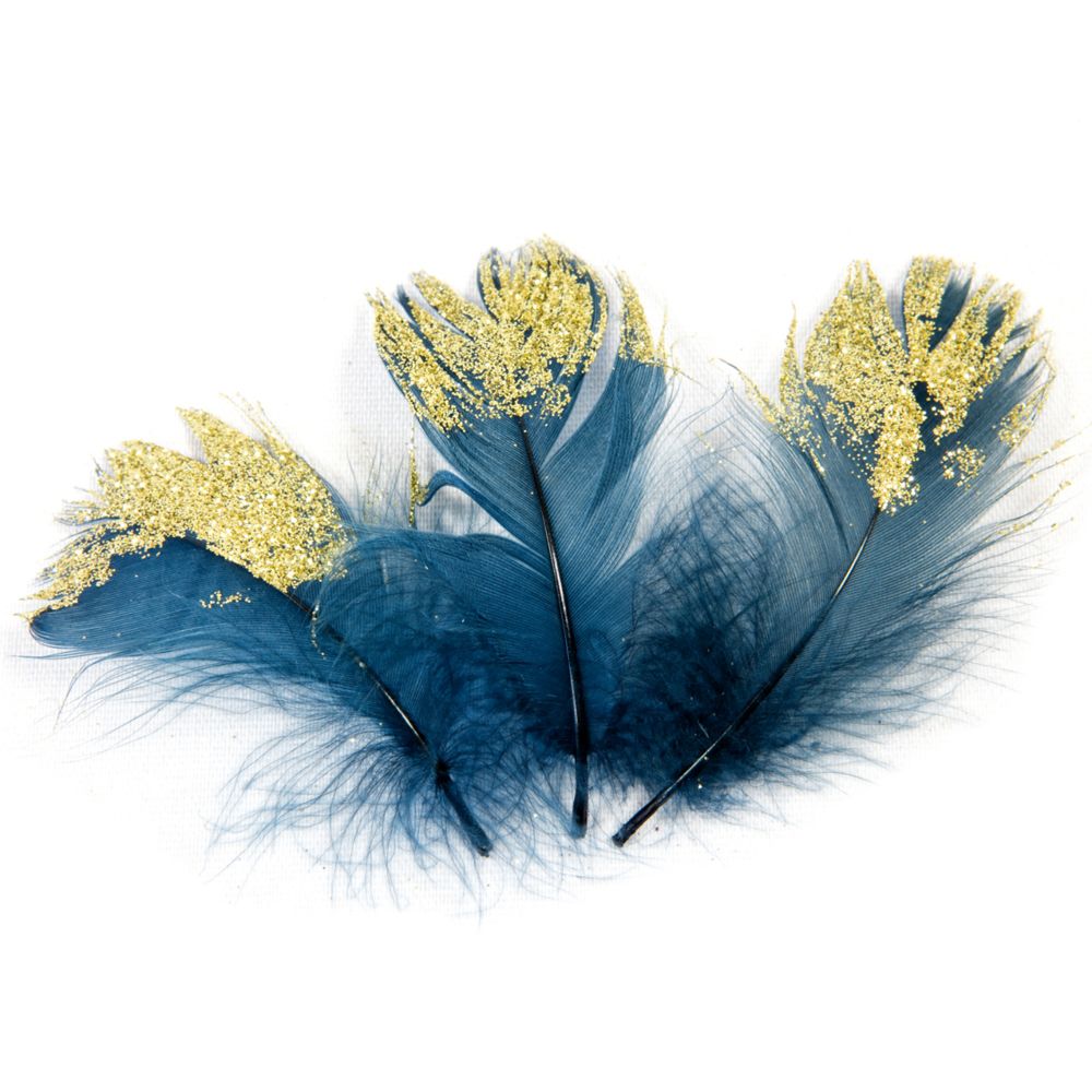 Visiodirect - 25 Plumes pailletées déco coloris Bleu et doré - 7,5 cm - Objets déco