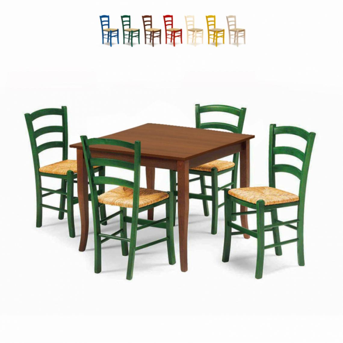 Ahd Amazing Home Design - Set 4 chaises et table carrée intérieur cuisine bar bois Rusty, Couleur: Vert foncé - Tables à manger