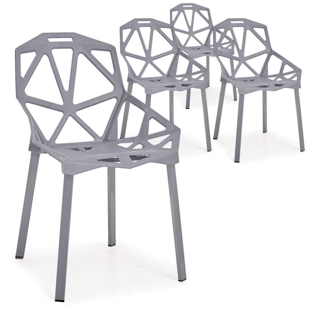 MENZZO - Lot de 4 chaises dossier toile d'araignée Spider Gris - Chaises