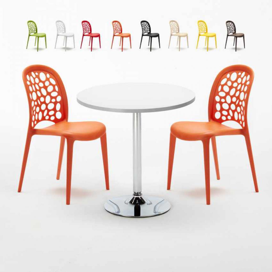 Ahd Amazing Home Design - Table Ronde Blanche 70x70cm Avec 2 Chaises Colorées Set Intérieur Bar Café WEDDING LONG Island, Couleur: Marron - Tables à manger