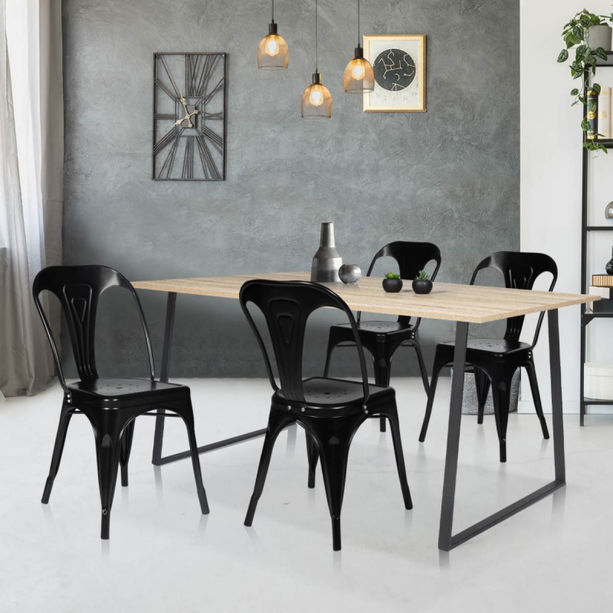Idmarket - Lot de 2 chaises LENY métal noir mat empilable aspect brut factory - Chaises