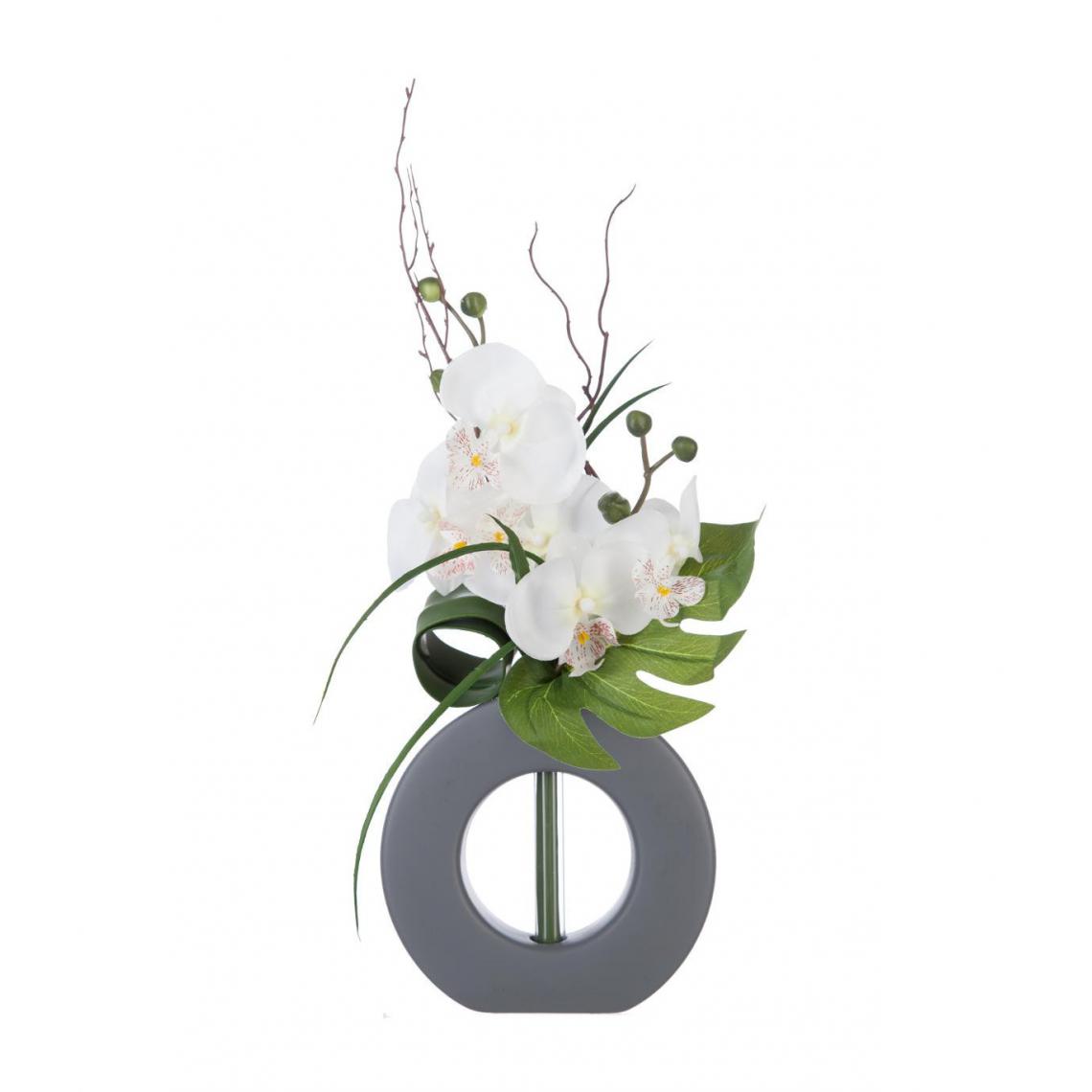 Atmosphera, Createur D'Interieur - Atmosphera - Composition florale artificielle Orchidées dans un vase gris en céramique H 44 cm - Plantes et fleurs artificielles