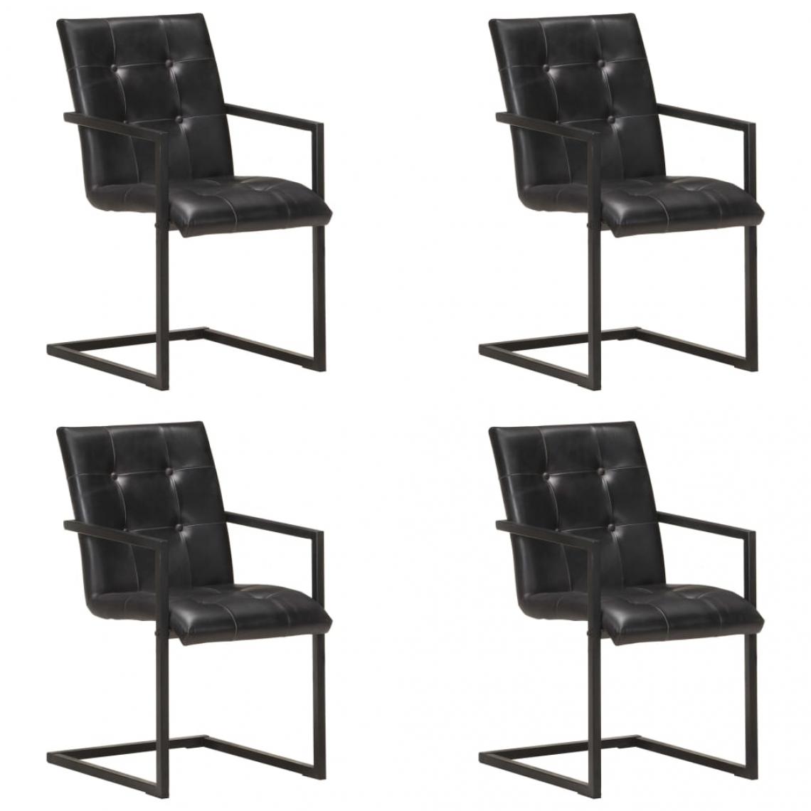 Decoshop26 - Lot de 4 chaises de salle à manger cuisine cantilever design rétro cuir noir véritable CDS021415 - Chaises