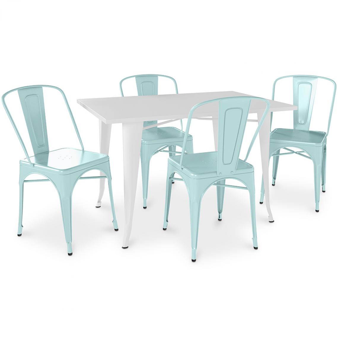 Iconik Interior - Table de salle à manger + 4 chaises de salle à manger Set Bistrot Stylix Design Industriel Métal - Nouvelle Edition Vert pâle - Chaises