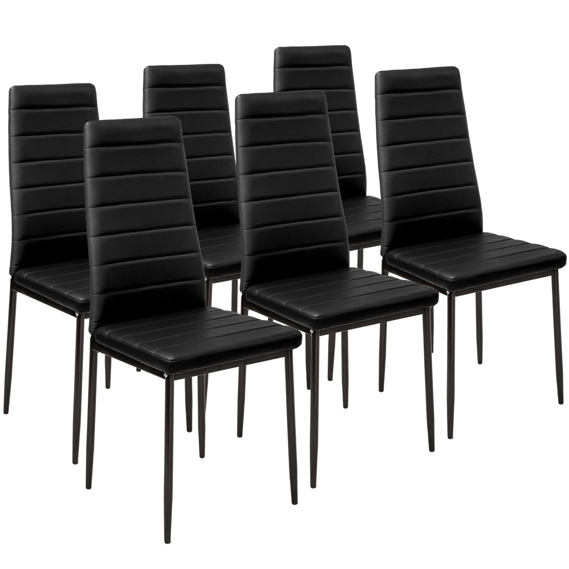 Tectake - Lot de 6 chaises avec surpiqûre - noir - Chaises