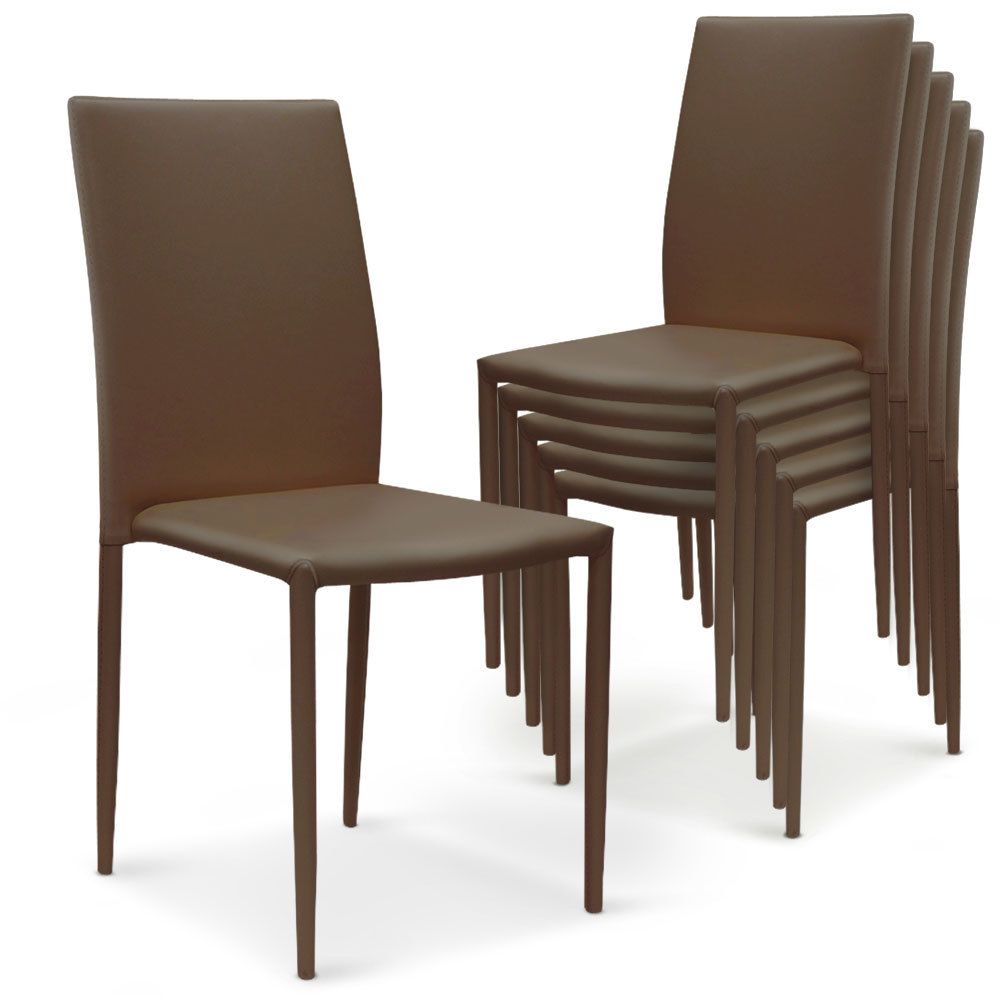 MENZZO - Lot de 6 chaises empilables Modan Simili (P.U) Taupe - Chaises
