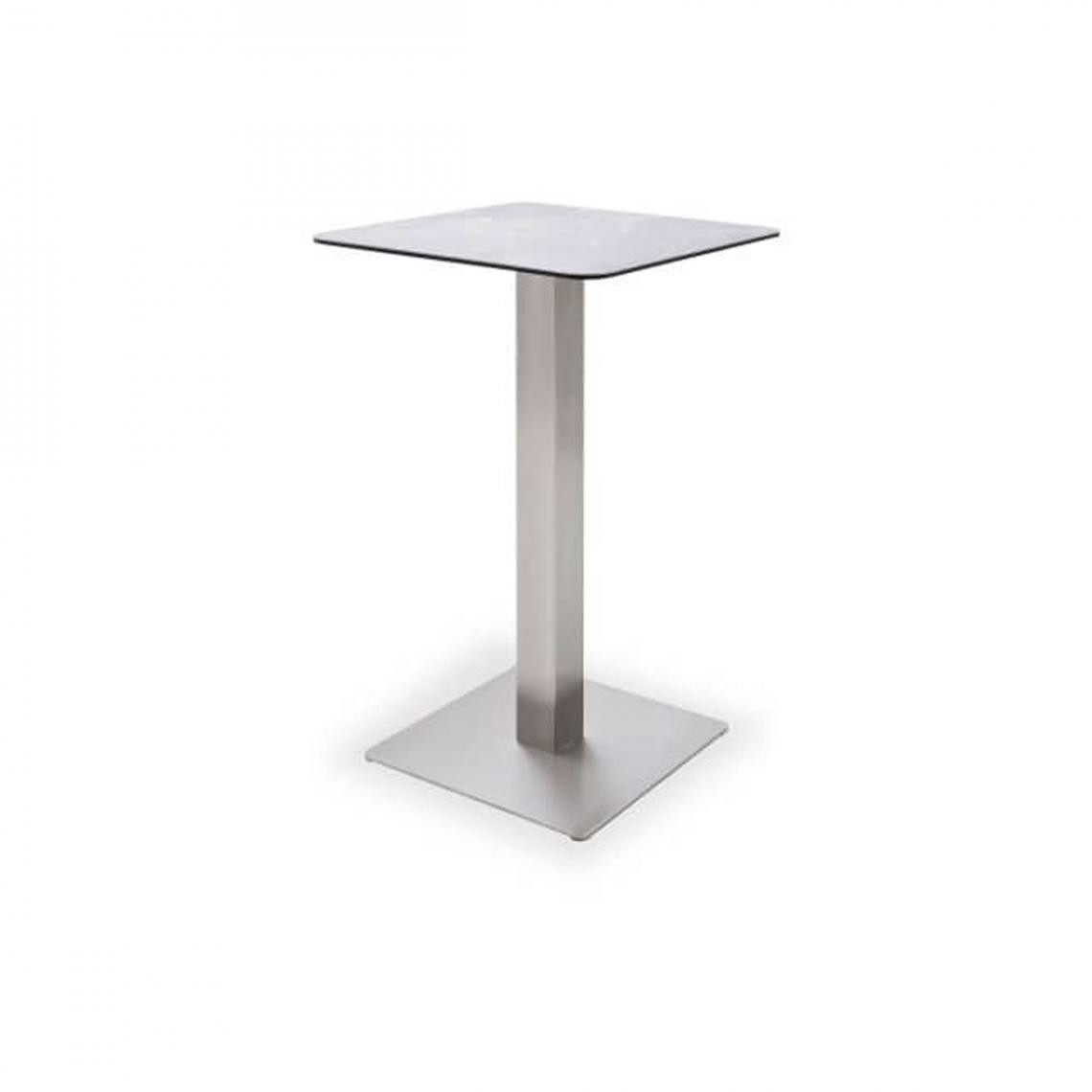 Pegane - Table bar avec plateau céramique Gris avec piètement acier brossé - L70 x H105 x P70 cm - Tables à manger