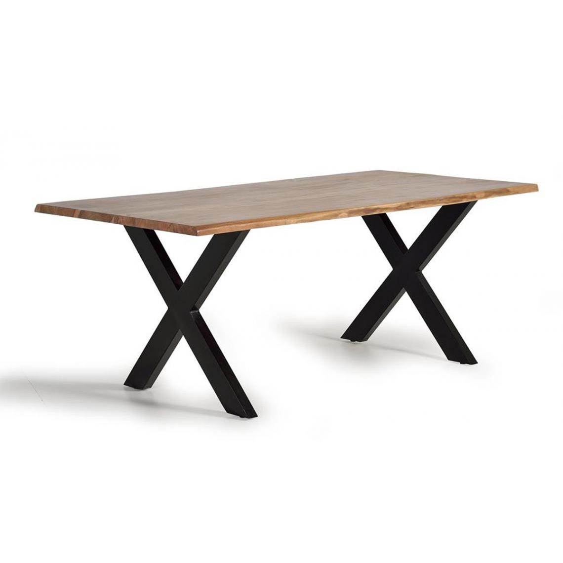 Pegane - Table à manger en bois d'acacia et métal coloris naturel / noir - longueur 200 x profondeur 100 x hauteur 78 cm - Tables à manger