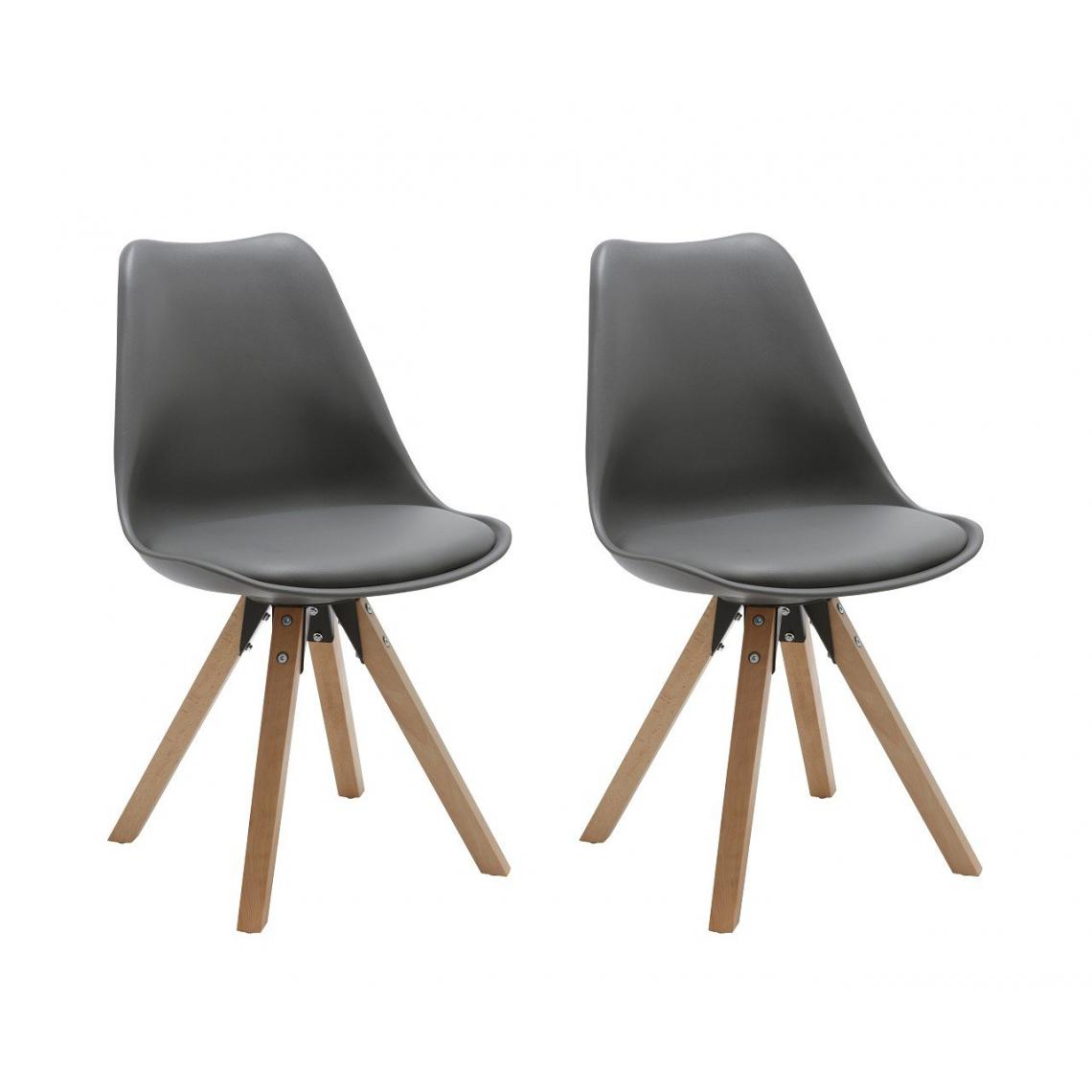 Decoshop26 - Set de 2 chaises de salle à manger design simili-cuir gris pieds bois CDS09029 - Chaises