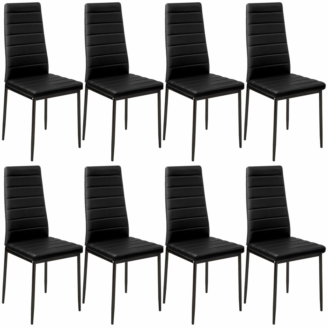 Tectake - Lot de 8 chaises avec surpiqûre - noir - Chaises