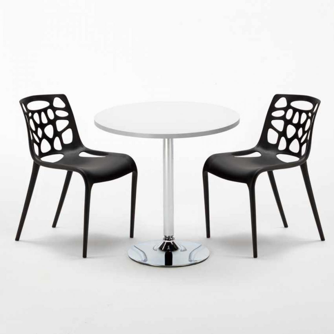 Ahd Amazing Home Design - Table Ronde Blanche 70x70cm Avec 2 Chaises Colorées Set Intérieur Bar Café Gelateria LONG Island, Couleur: Noir - Tables à manger