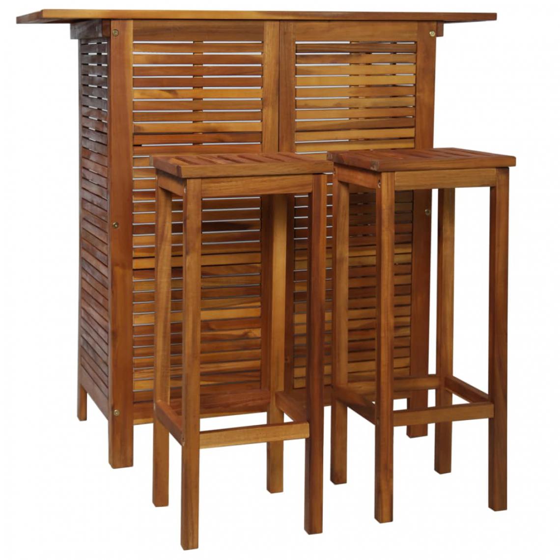 Chunhelife - Table et chaises de bar 3 pcs Bois d'acacia massif - Tables à manger