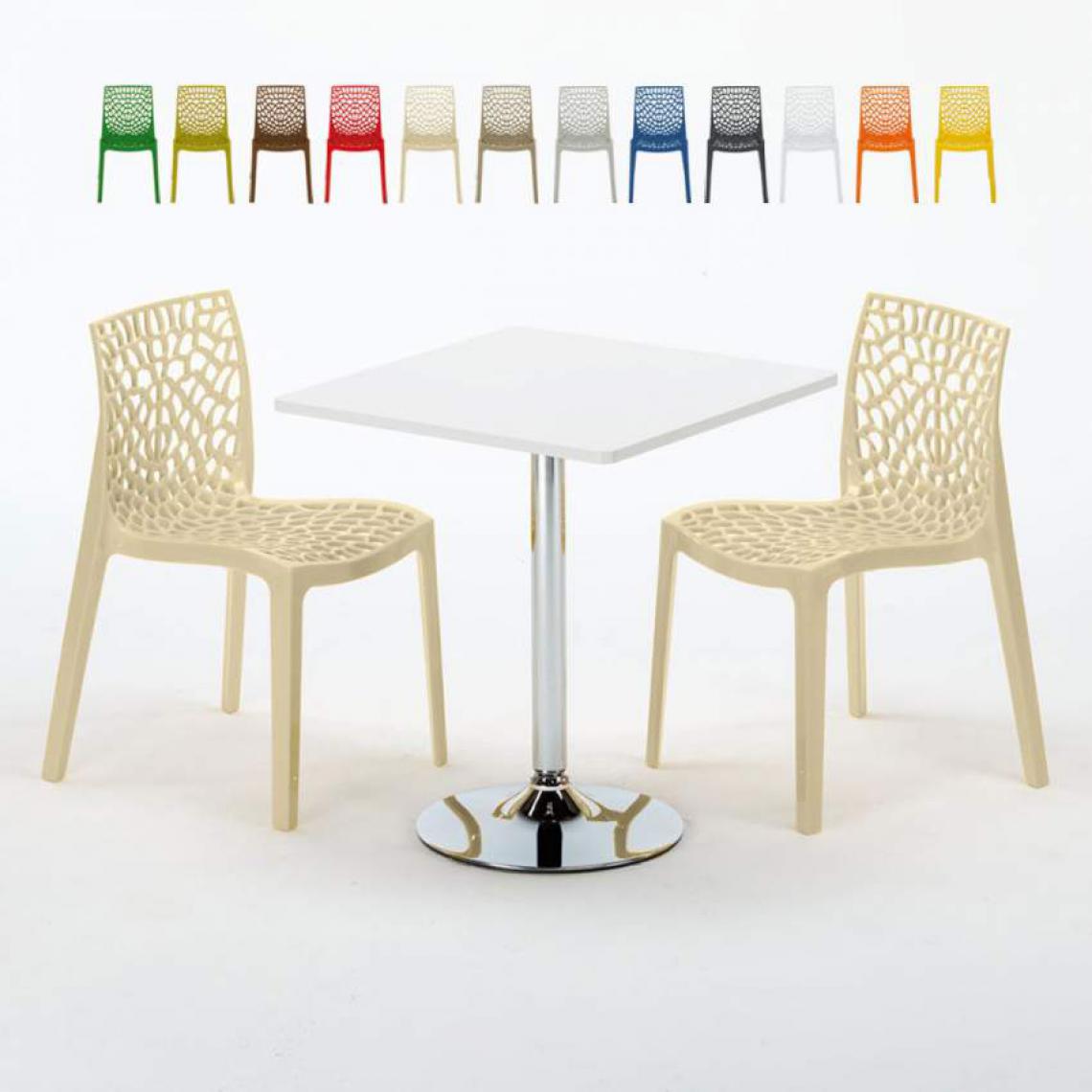 Grand Soleil - Table Carrée Blanche 70x70cm Avec 2 Chaises Colorées Grand Soleil Set Intérieur Bar Café Gruvyer Cocktail, Couleur: Beige - Tables à manger