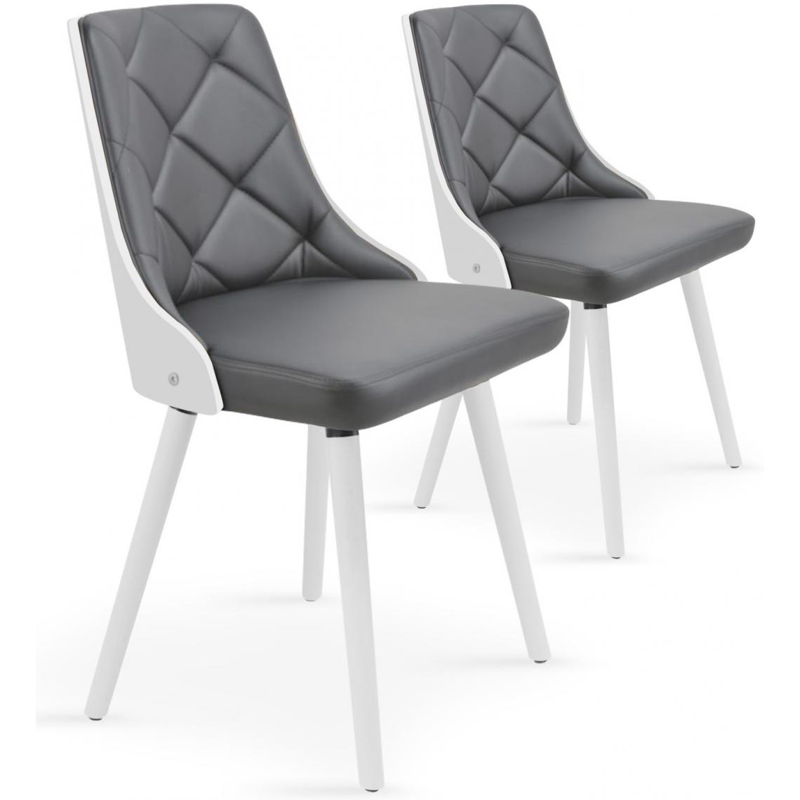 3S. x Home - Lot de 2 chaises scandinave blanc et gris HADRA - Chaises