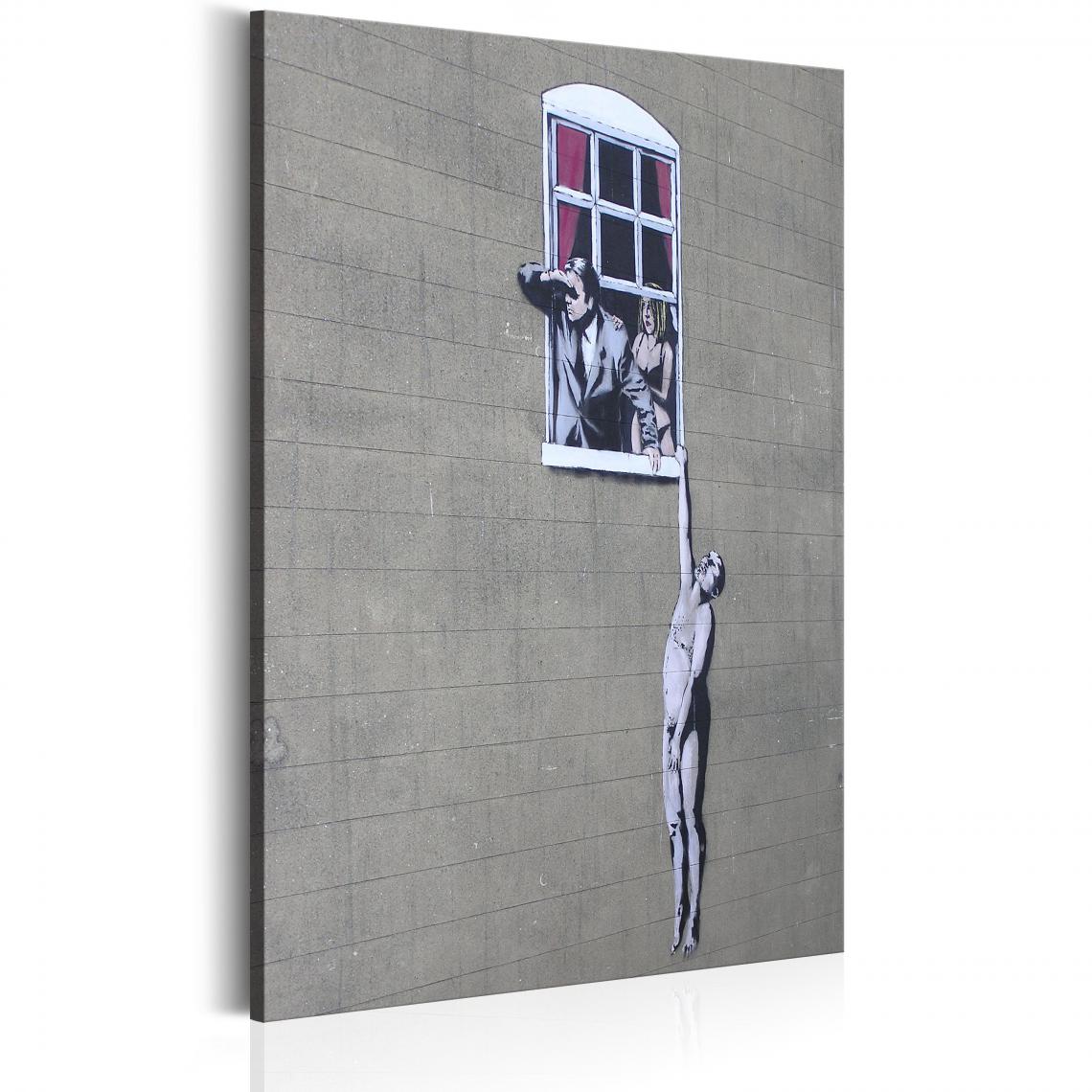 Decoshop26 - Tableau sur toile décoration murale image imprimée cadre en bois à suspendre Amant bien accroché par Banksy 80x120 cm 11_0003411 - Tableaux, peintures